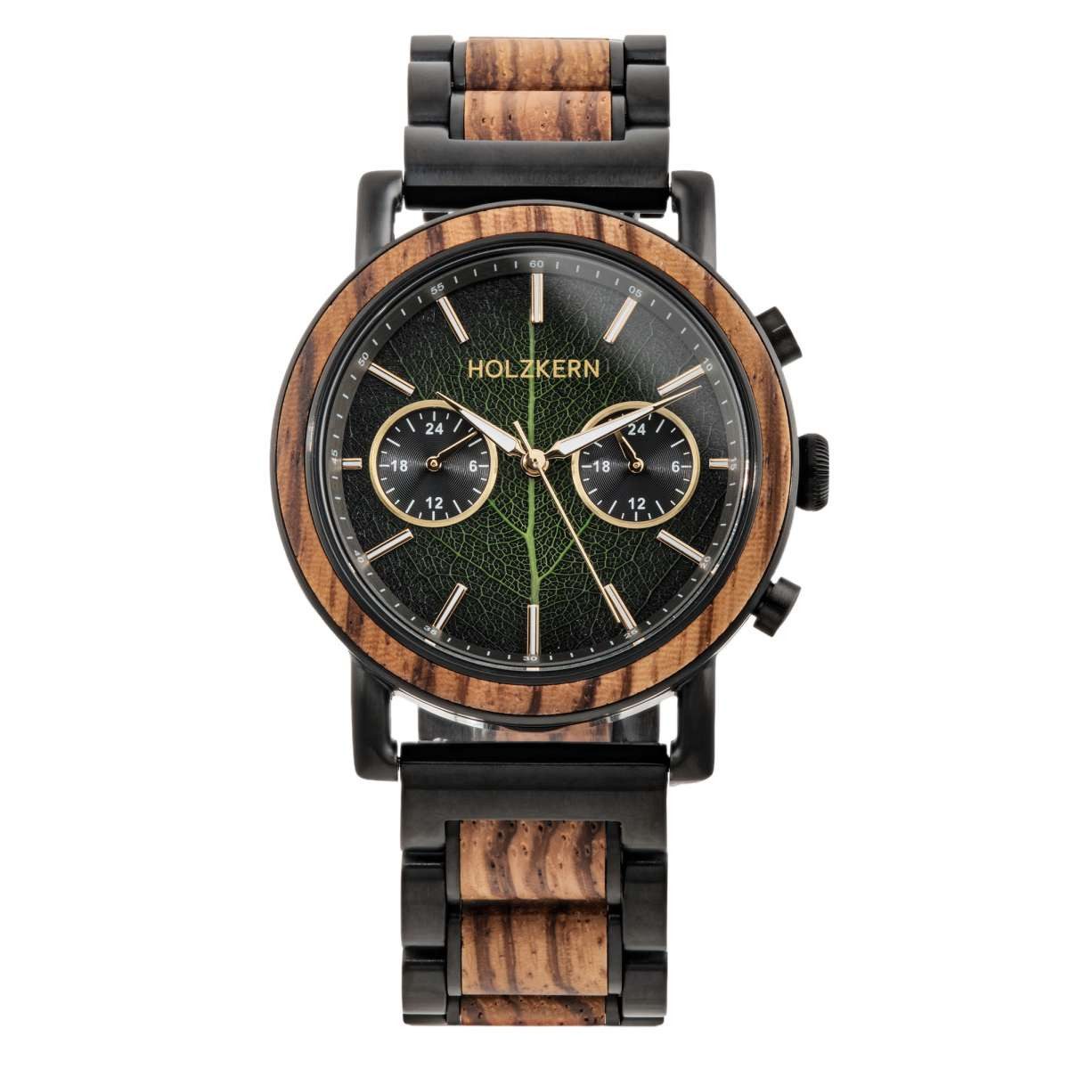 Holzkern Quarzuhr 9010631025069, Herrenuhr Quarz Chronograph Askja Blatt/Zebrano
