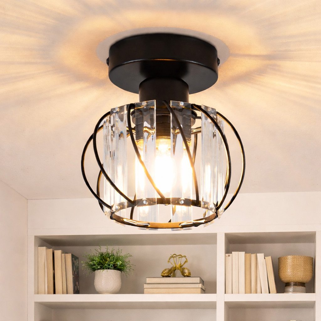 Nettlife Deckenleuchte Schwarze Kristall moderne Deckenlampe E27 Metallrahmen geeignet, ohne Leuchtmittel, Innen Deckenbeleuchtung für Korridor Balkon Wohnzimmer Hotel