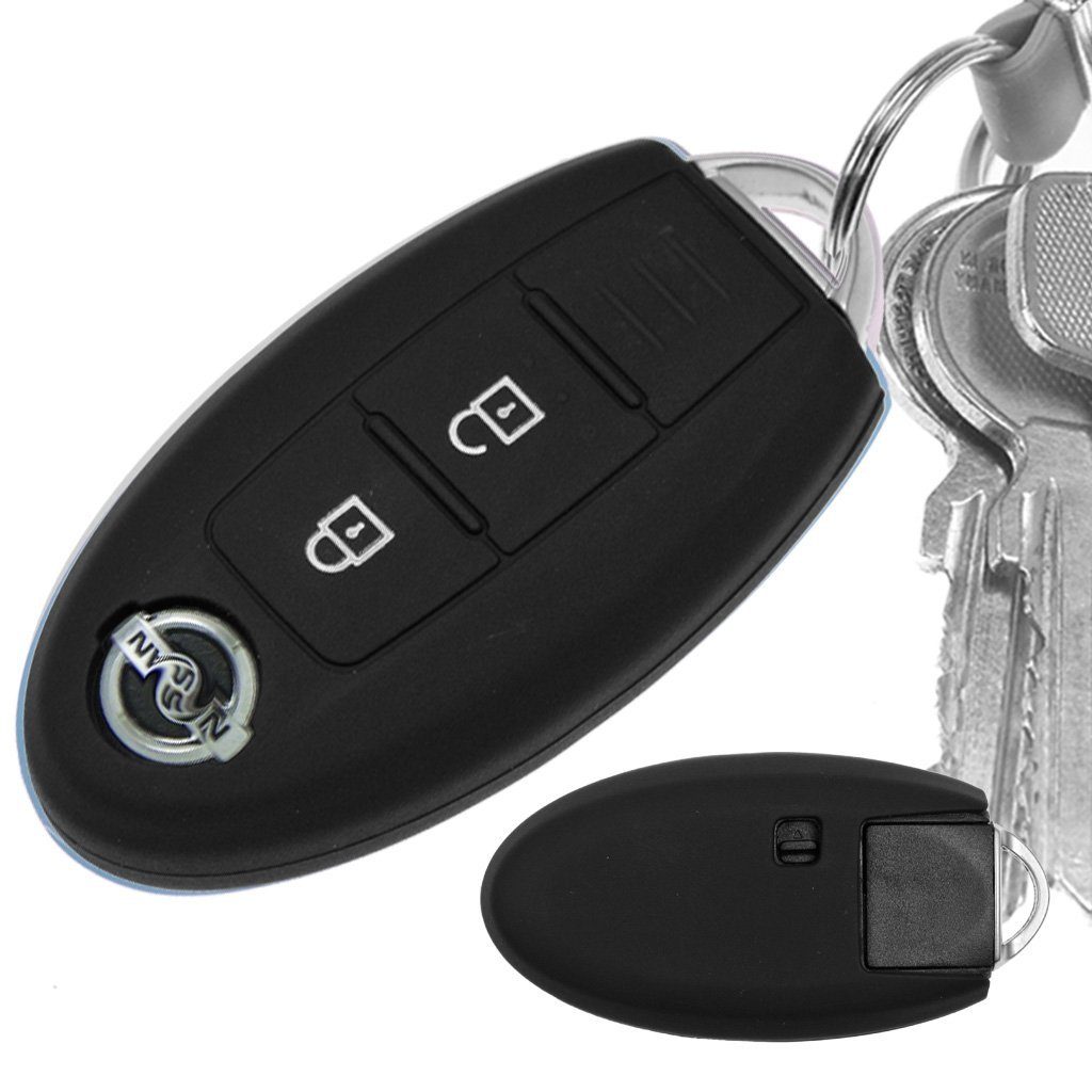 mt-key Schlüsseltasche Autoschlüssel Softcase Silikon Schutzhülle Schwarz, für Nissan Juke Micra Note Qashqai Pulsar X-Trail Leaf 3 Knopf KEYLESS