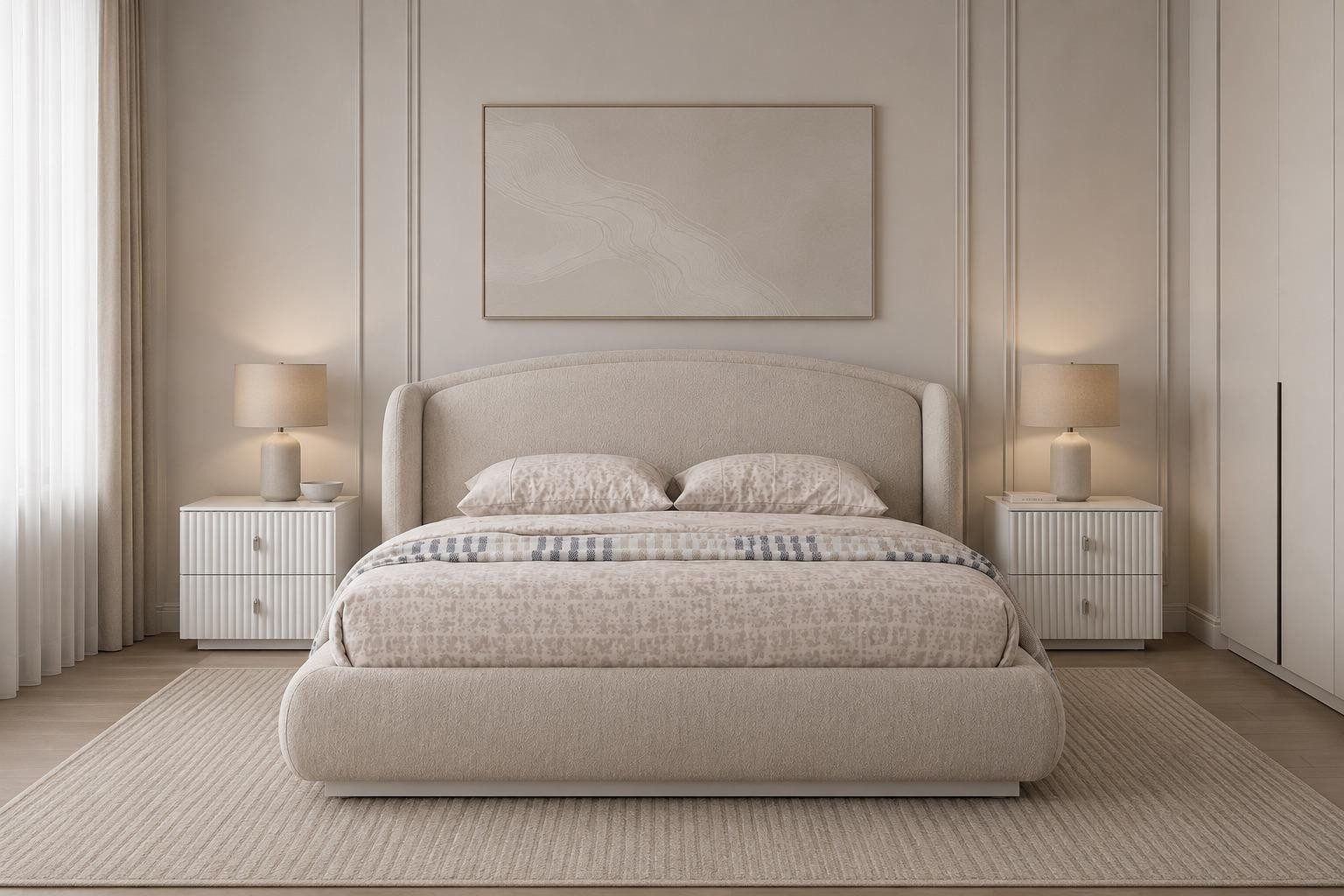 JVmoebel Bettanlage Schlafzimmer Set Bett 2х Nachttische Modern Hell Universell, (3-tlg), Made in Europa