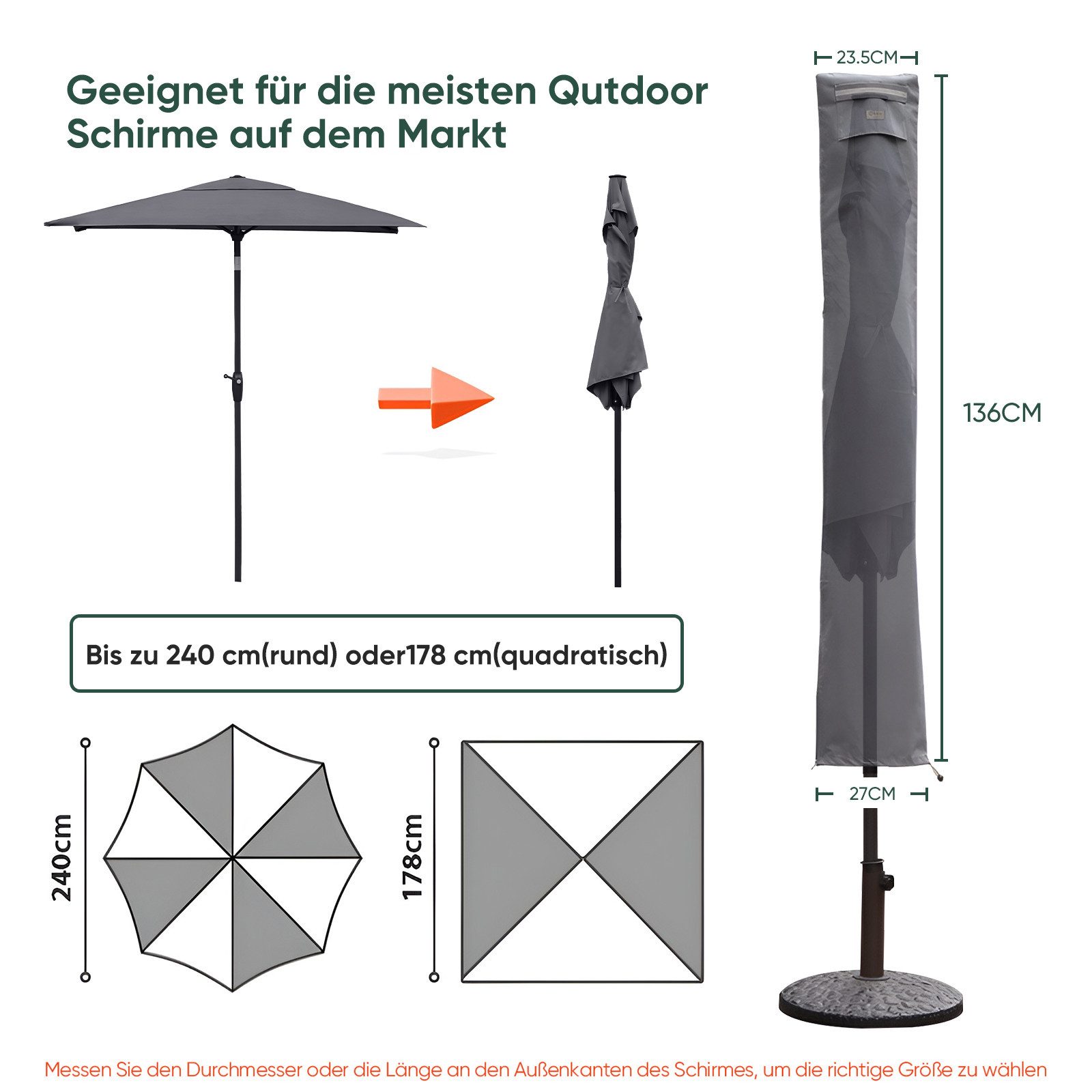 Sekey Sonnenschirm-Schutzhülle für 180cm Strandschirm, 200cm günstig online kaufen