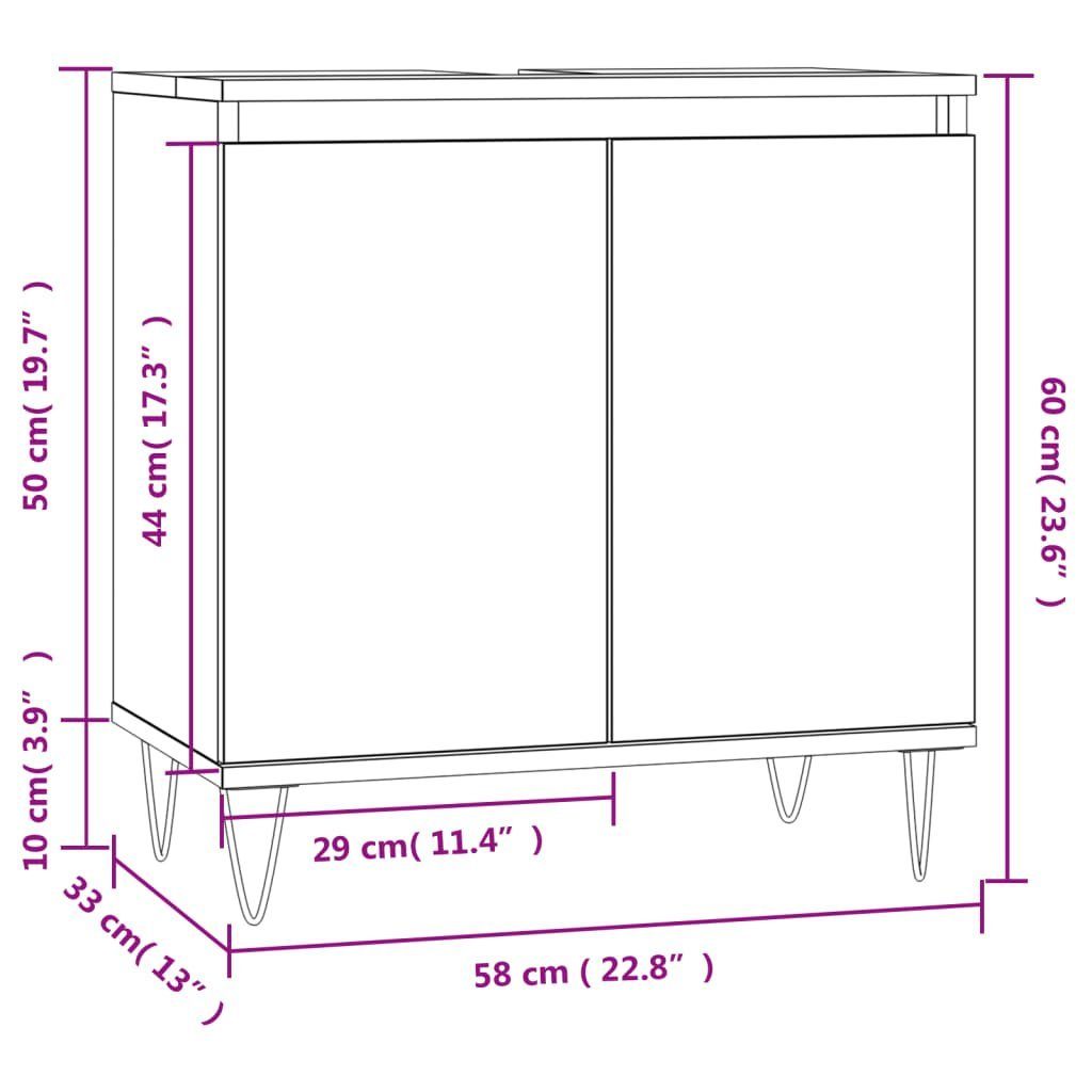 cm (1-St) Holzwerkstoff x x Betongrau Badschrank vidaXL Badezimmerspiegelschrank 58 33 60