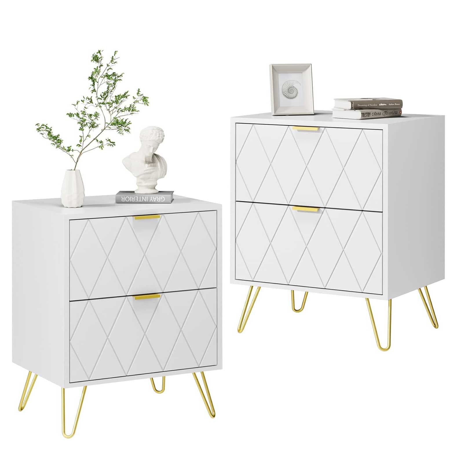 UEV Nachttisch 2er Set, Beistelltisch mit Beine, Nachtkommode mit Schublade günstig online kaufen