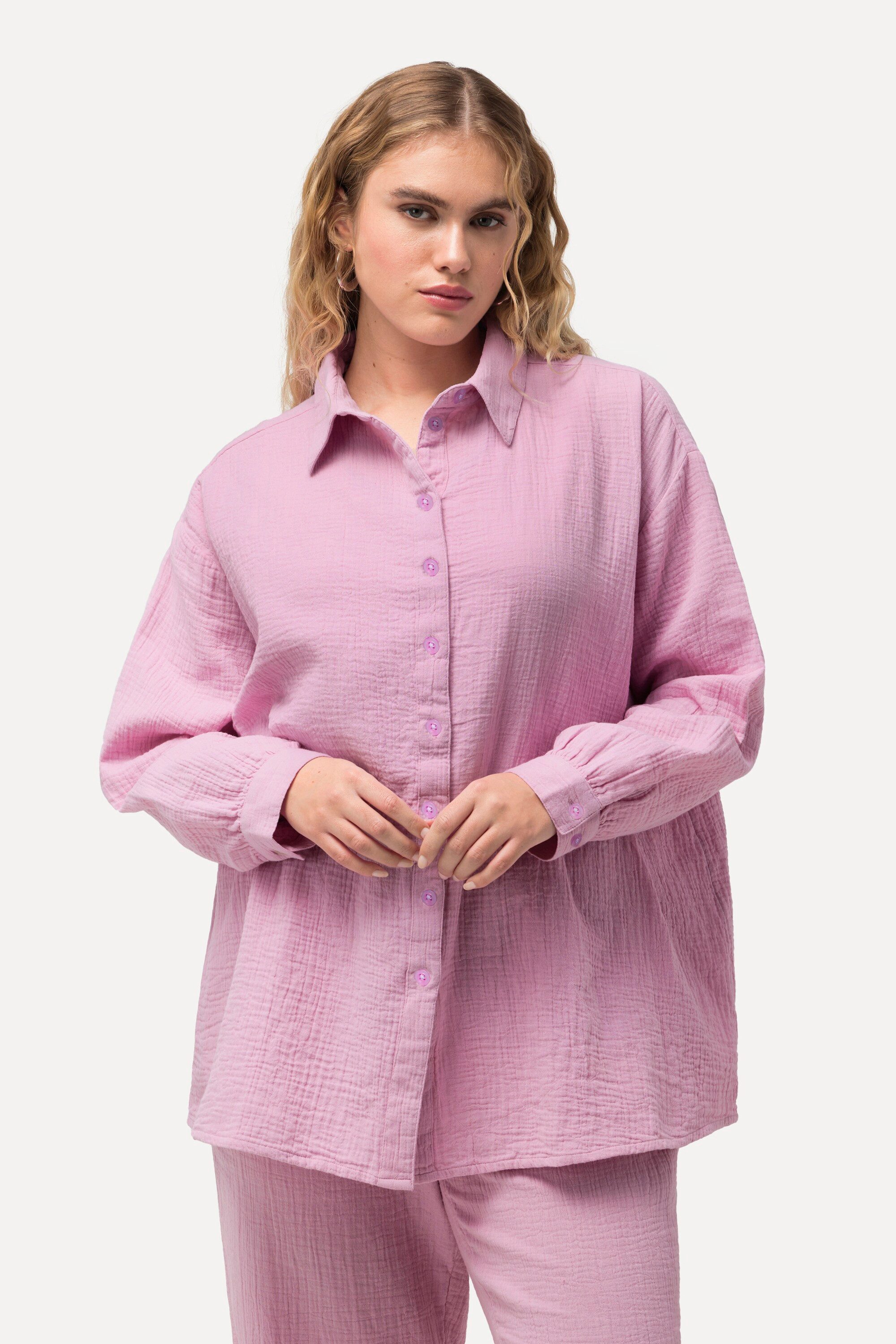 Ulla Popken Hemdbluse Musselin-Hemdbluse Oversized Hemdkragen günstig online kaufen