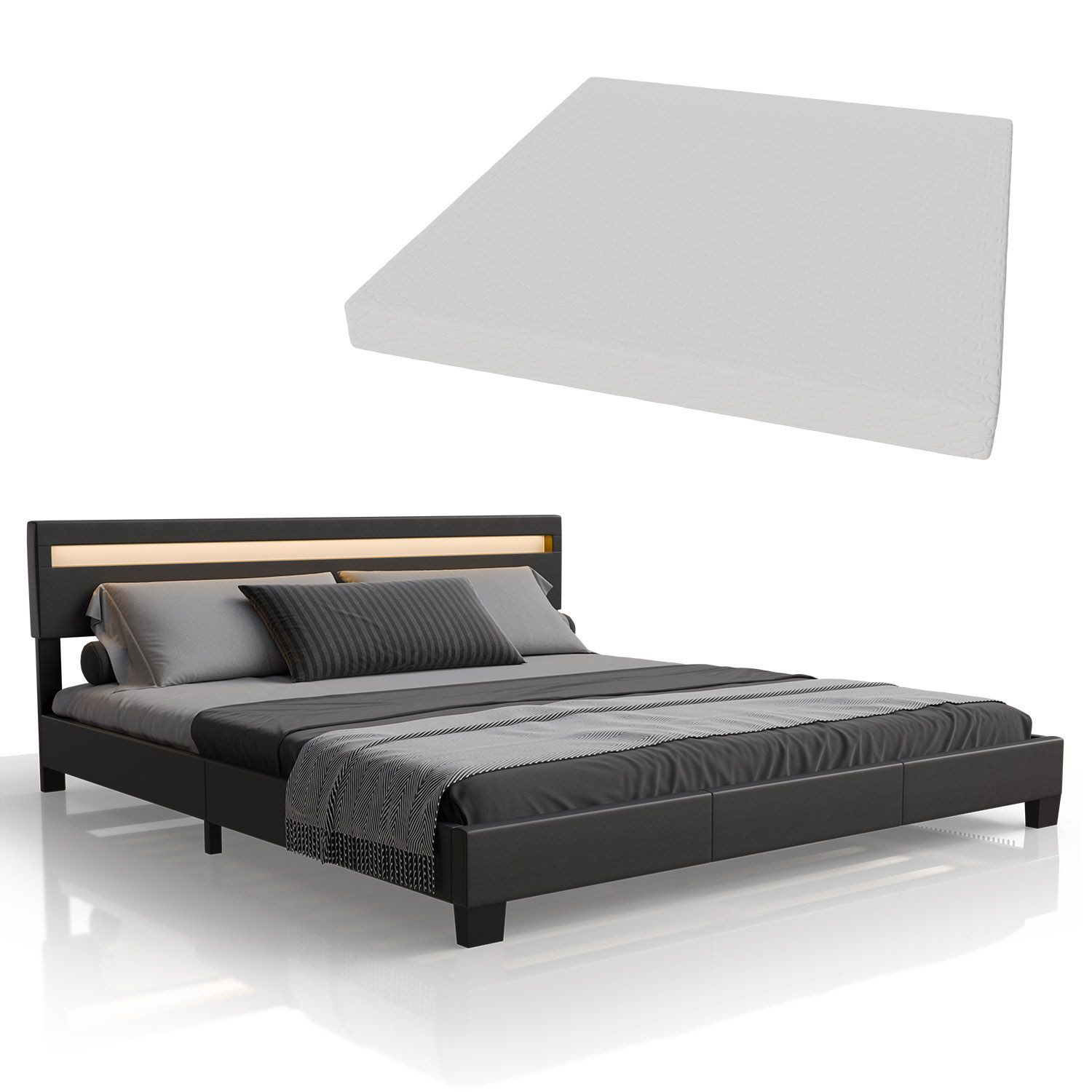 Juskys Polsterbett Paris, 180x200 cm, RGB-LED, Kunstleder, weiches Kopfteil günstig online kaufen