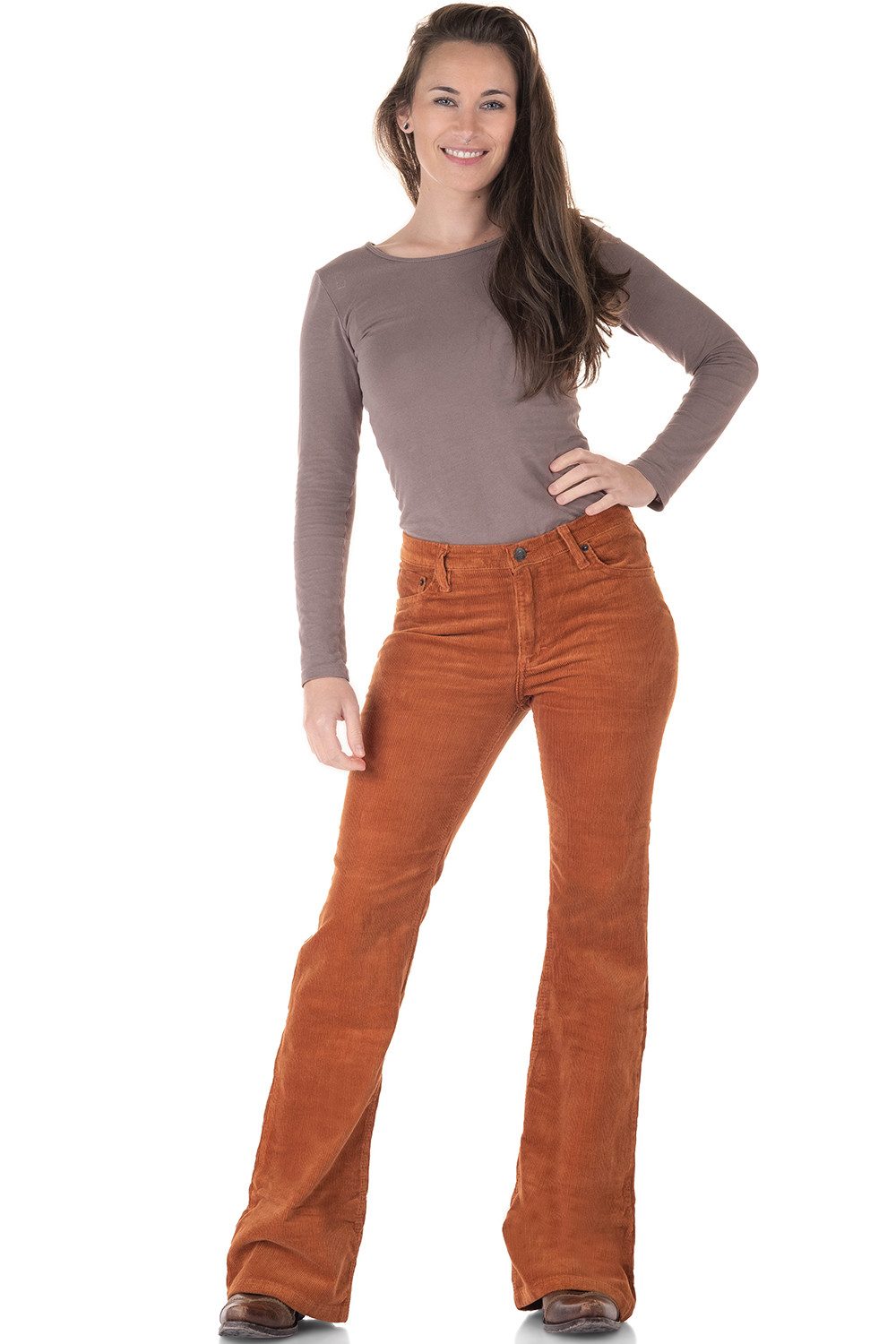 Cordhose Damen Bootcut mittelbraun