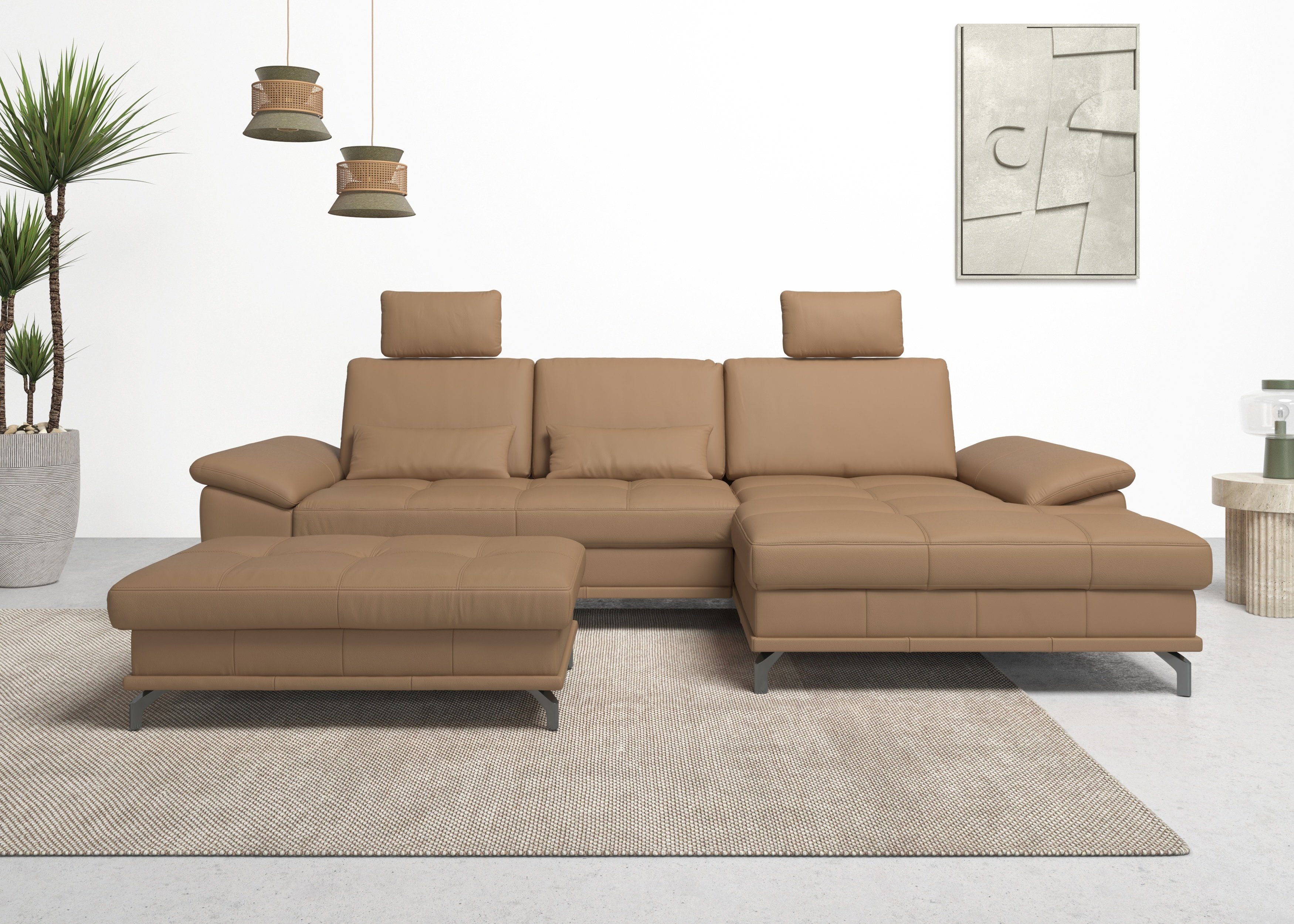 Places of Style Ecksofa Costello L-Form, B: 301 cm mit Sitztiefen-, Armteilverstellung &, 3 Nierenkissen, optional Bettfunktion & Bettkasten