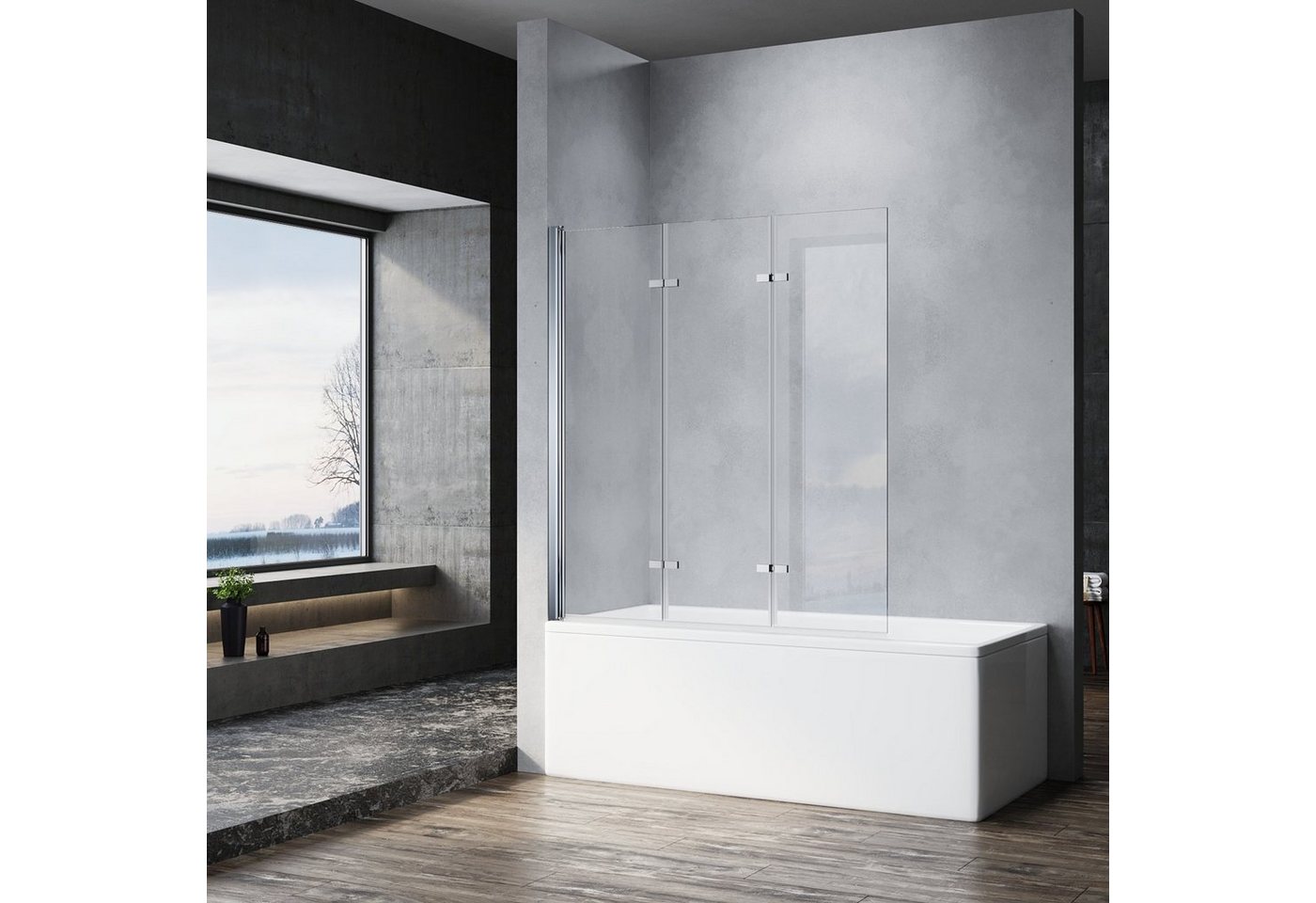 Thumbnail - SONNI Badewannenaufsatz Badewanne Faltwand 3-teilig ESG NANO Glas Duschabtrennung
