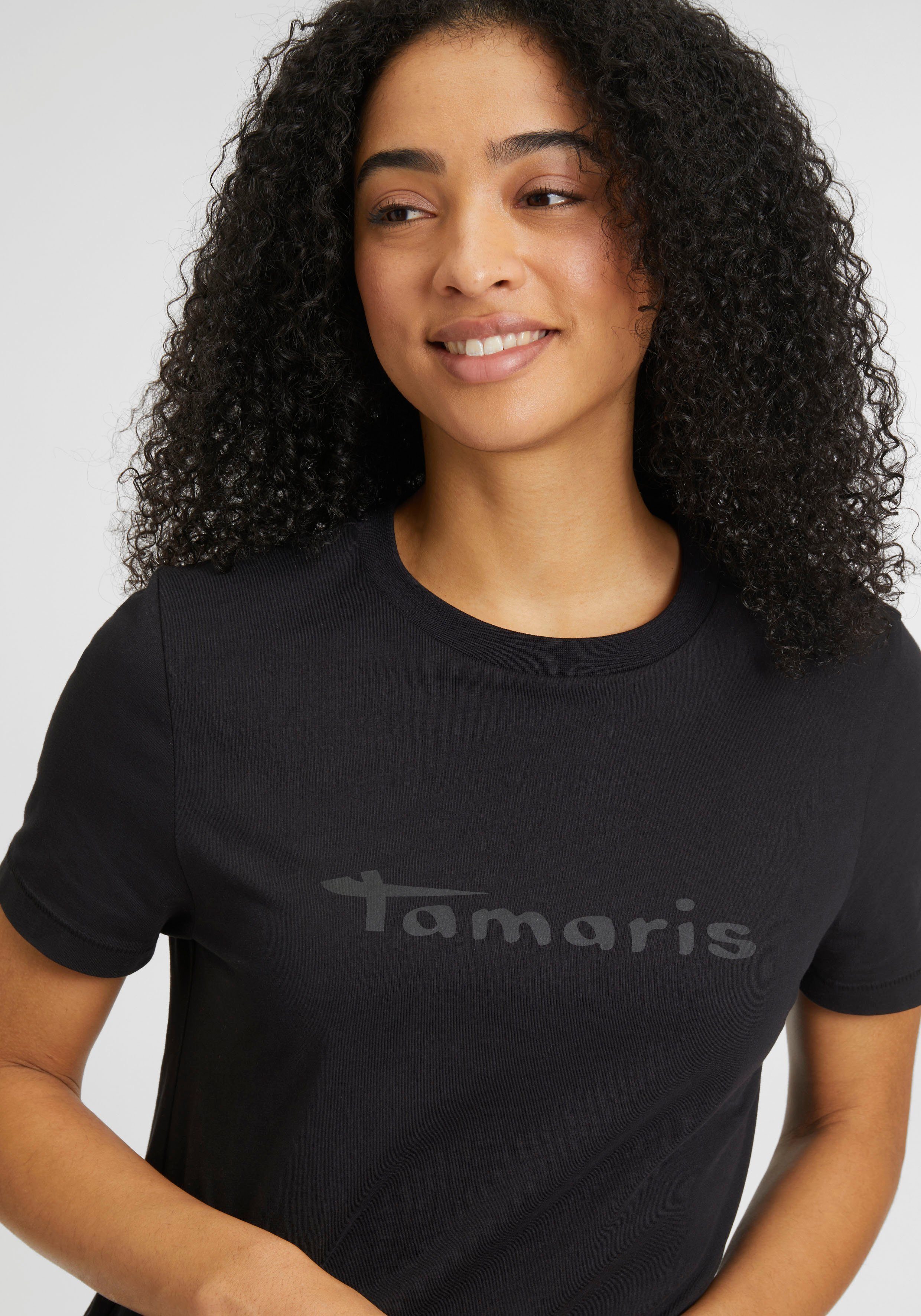 - mit Rundhalsausschnitt NEUE T-Shirt KOLLEKTION Tamaris beauty black