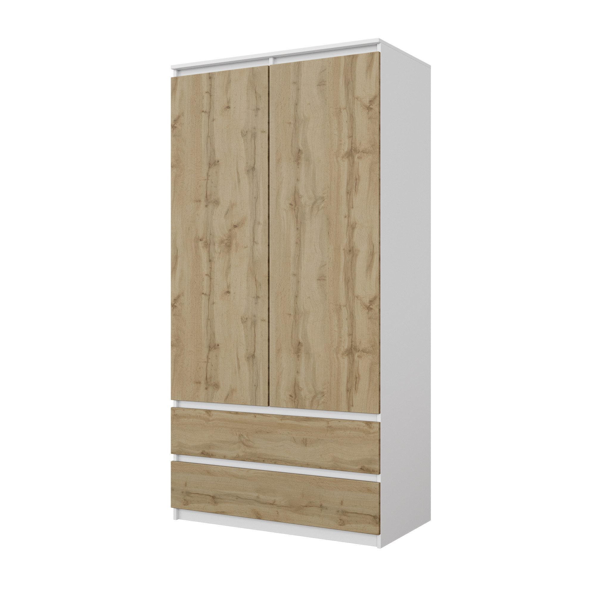 Furnica Kleiderschrank Garderobenschrank, 2 Türen und 2 Schubladen H180 x B90 x T50cm