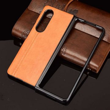 Wigento Handyhülle Für Samsung Galaxy Z Fold3 5G Design Kunstleder Hart Cover Handy Tasche Hülle Etuis Orange