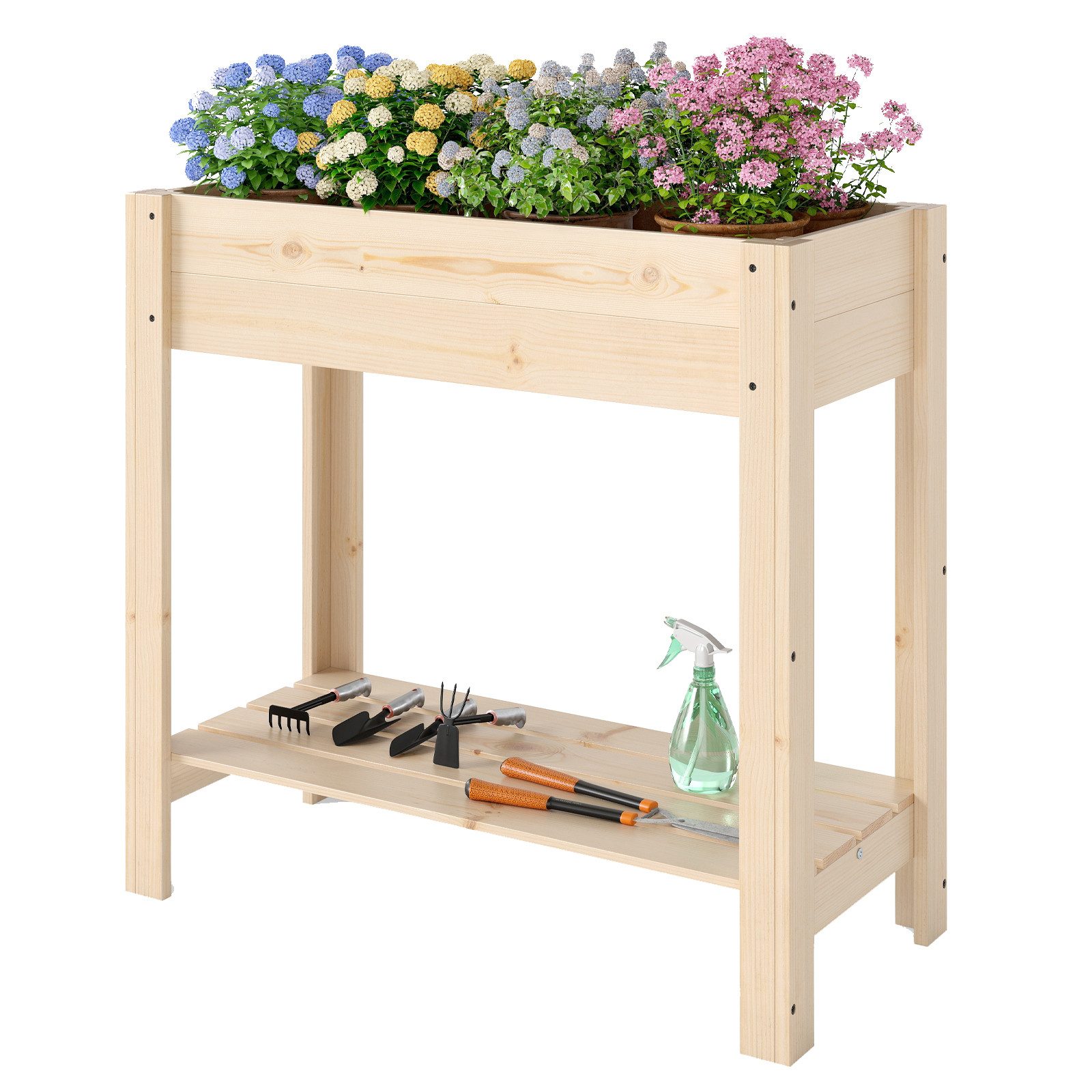 KOMFOTTEU Hochbeet, Gartenbeet mit Ablage & Abflusslöcher, 80 x 37 x 78 cm