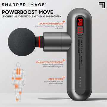 Sharper Image Massagepistole Kleine Kompakte Massagegun für Muskelentspannung, mit 4 Aufsätzen & 4 Intensitätsstufen