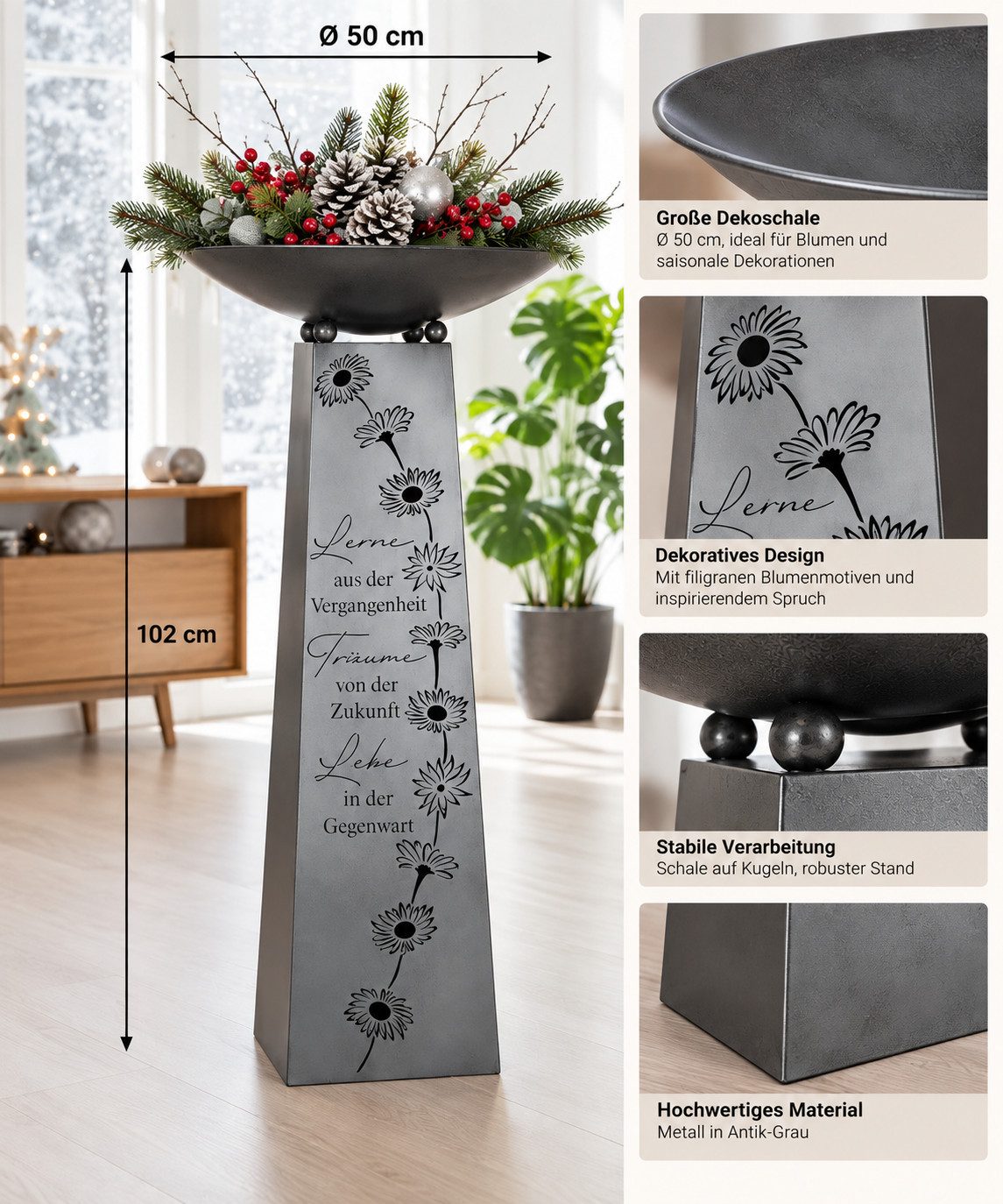 MF Dekoschale Schalenständer Lebenszeit Antik-Grau 102 cm (1 St) – Bild 5 von 5