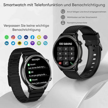 Dachma Fur Herren Sprachassistenten-Funktion mit 3 Uhrenarmbändern Smartwatch (1,4 Zoll, Android iOS), mit Telefonfunktion Whatsapp funktion Blutdruckmessung Schrittzähler