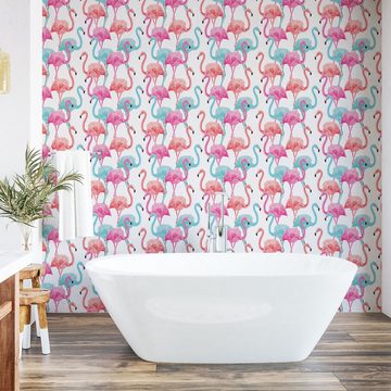 Abakuhaus Vinyltapete selbstklebendes Wohnzimmer Küchenakzent, Aquarell Hawaii Flamingos