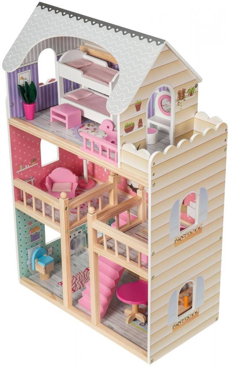 Mamabrum Puppenhaus 3-stöckiges Holzpuppenhaus mit Terrasse, günstig online kaufen