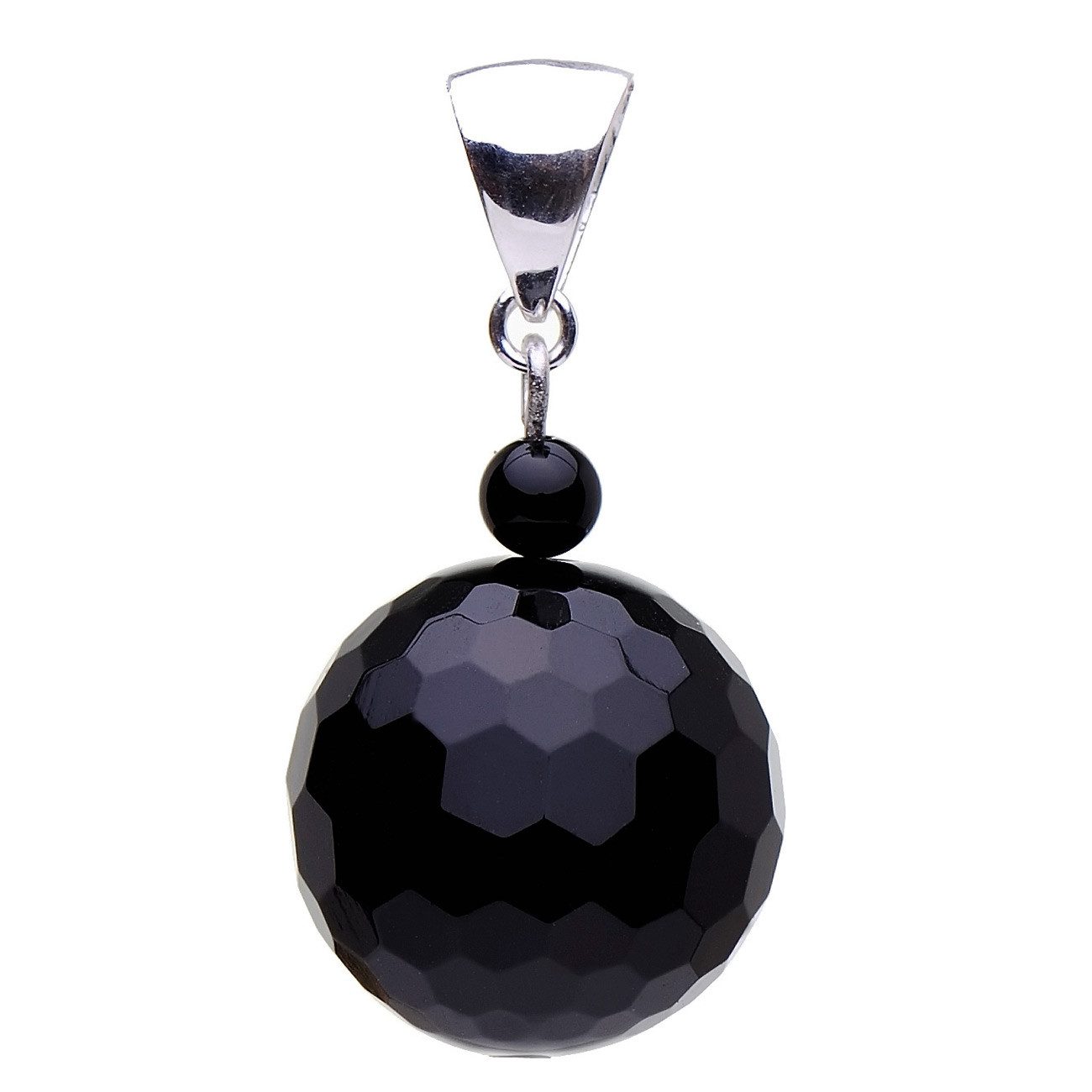 Schmuck Krone Kettenanhänger Anhänger aus Onyx & 925 Silber, facettiert, Silber 925