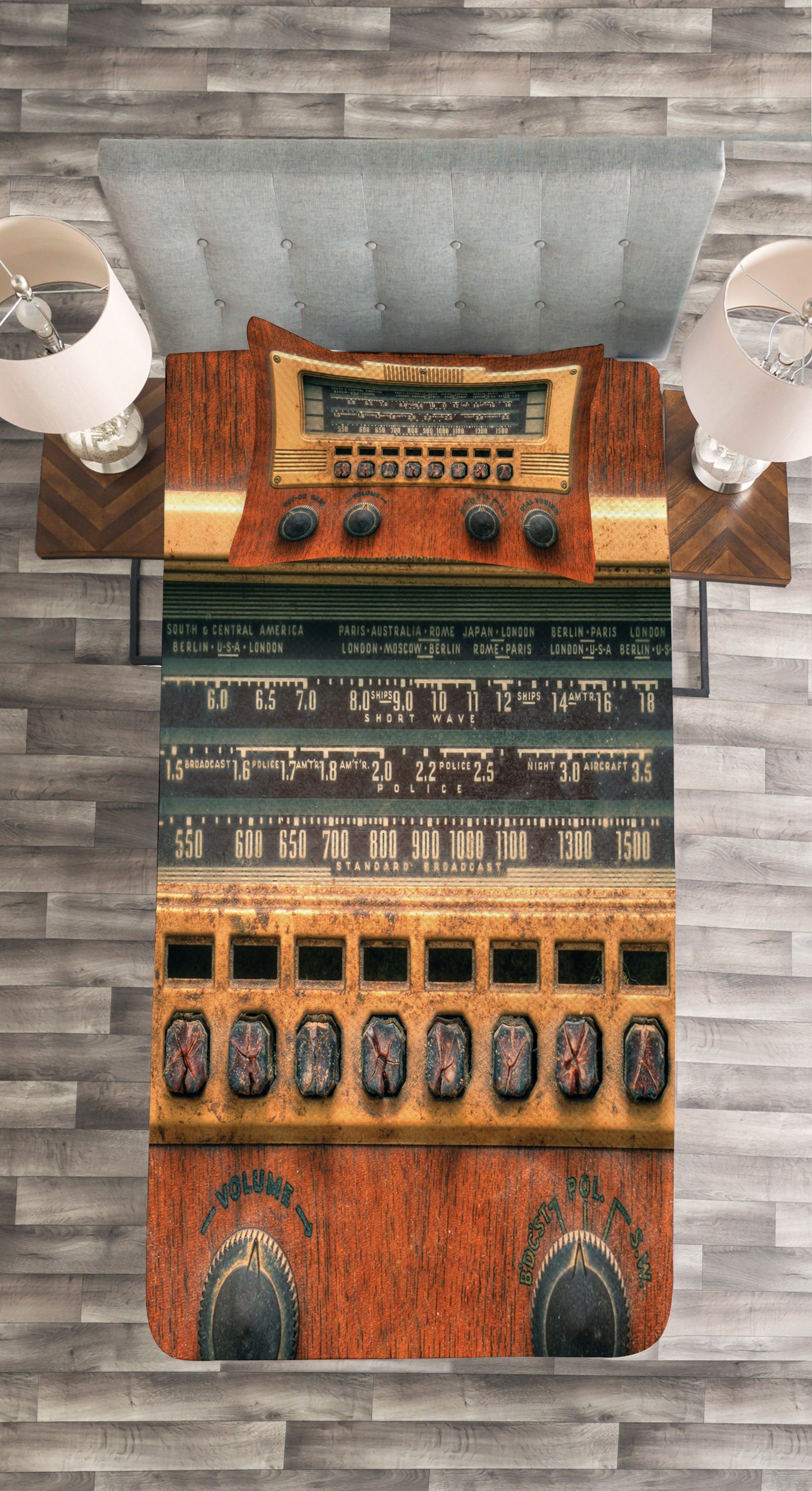 Radios mit Waschbar, Musik Tagesdecke Set Kissenbezügen Abakuhaus, Antike