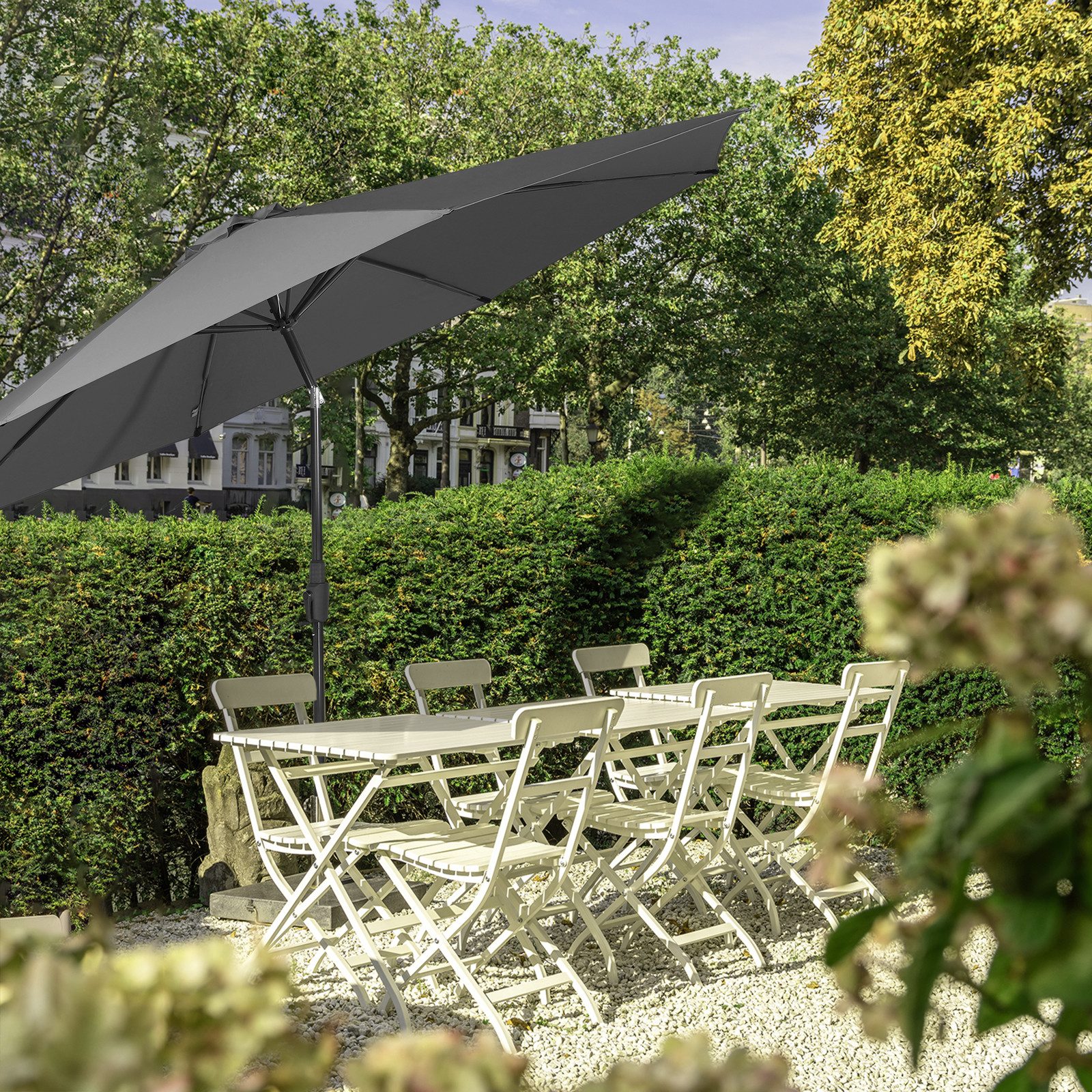 Sekey Sonnenschirm ∅ 220/270/350 cm Gartenschirm mit Kurbel Marktschirm Neigbar, LxB: 270,00x271,00 cm, Sonnenschutz UV50+, Windfest und Stabil, 100% Wasserfest