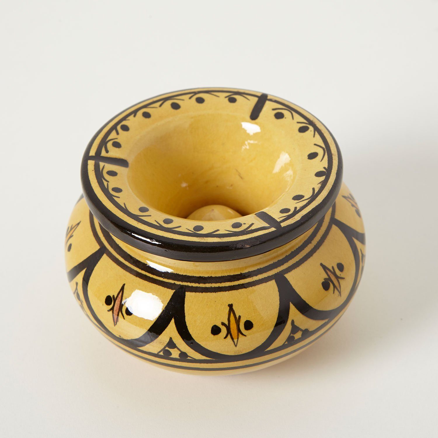 Gelb Moro Marrakesch aus Windaschenbecher Weihnachtsdeko, Keramik handgetöpfert, Casa Aschenbecher handbemalt, Marokkanischer Kunsthandwerk Aschenbecher