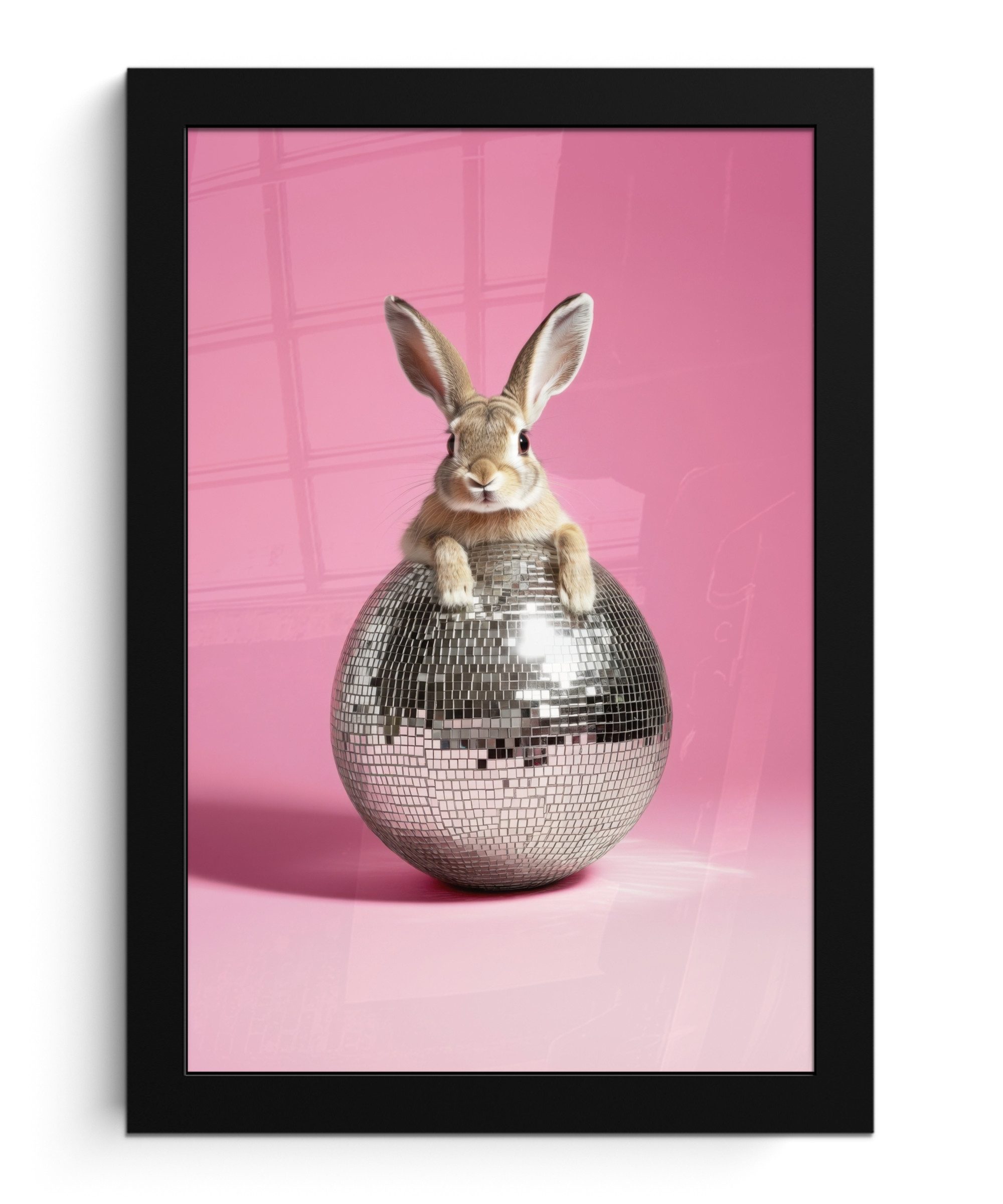 MuchoWow Poster Hase - Schleife -Diskokugel, (1 St), Bilderrahmen, Zimmer D günstig online kaufen