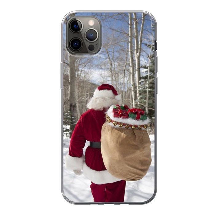 MuchoWow Handyhülle Der Weihnachtsmann geht mit einem Sack voller Weihnachtsgeschenke Handyhülle Apple iPhone 12 Pro Max Smartphone-Bumper Print Handy