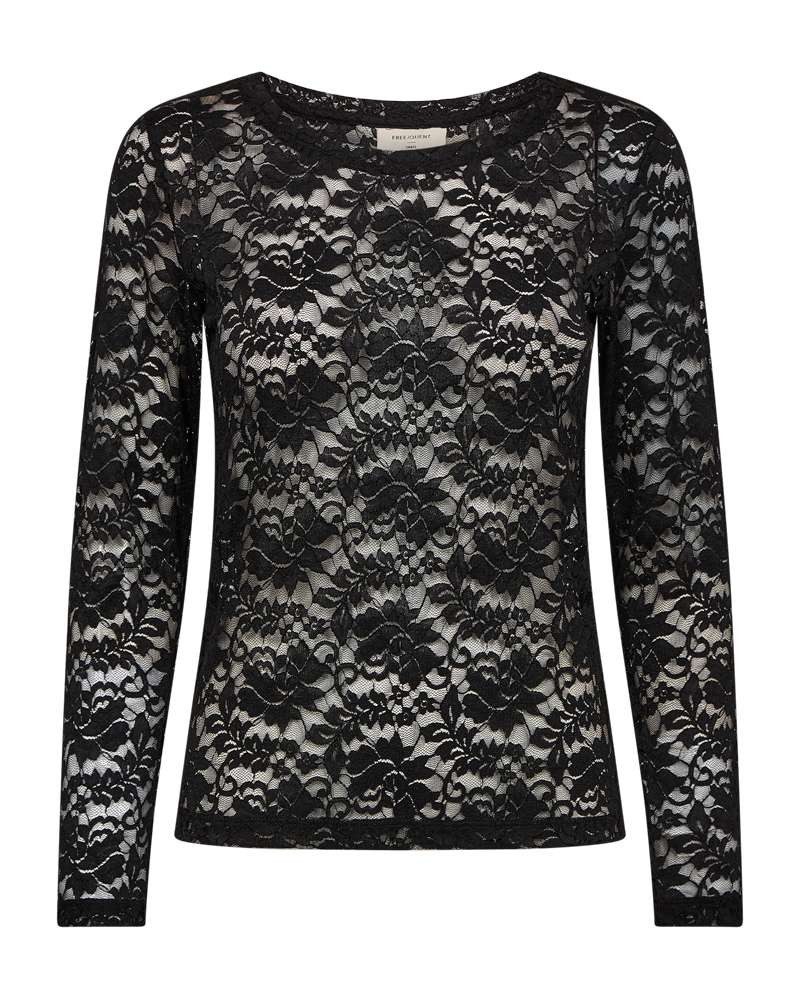 FREEQUENT Langarmshirt Style Saldo mit Spitzen-Details / Transparenter Look