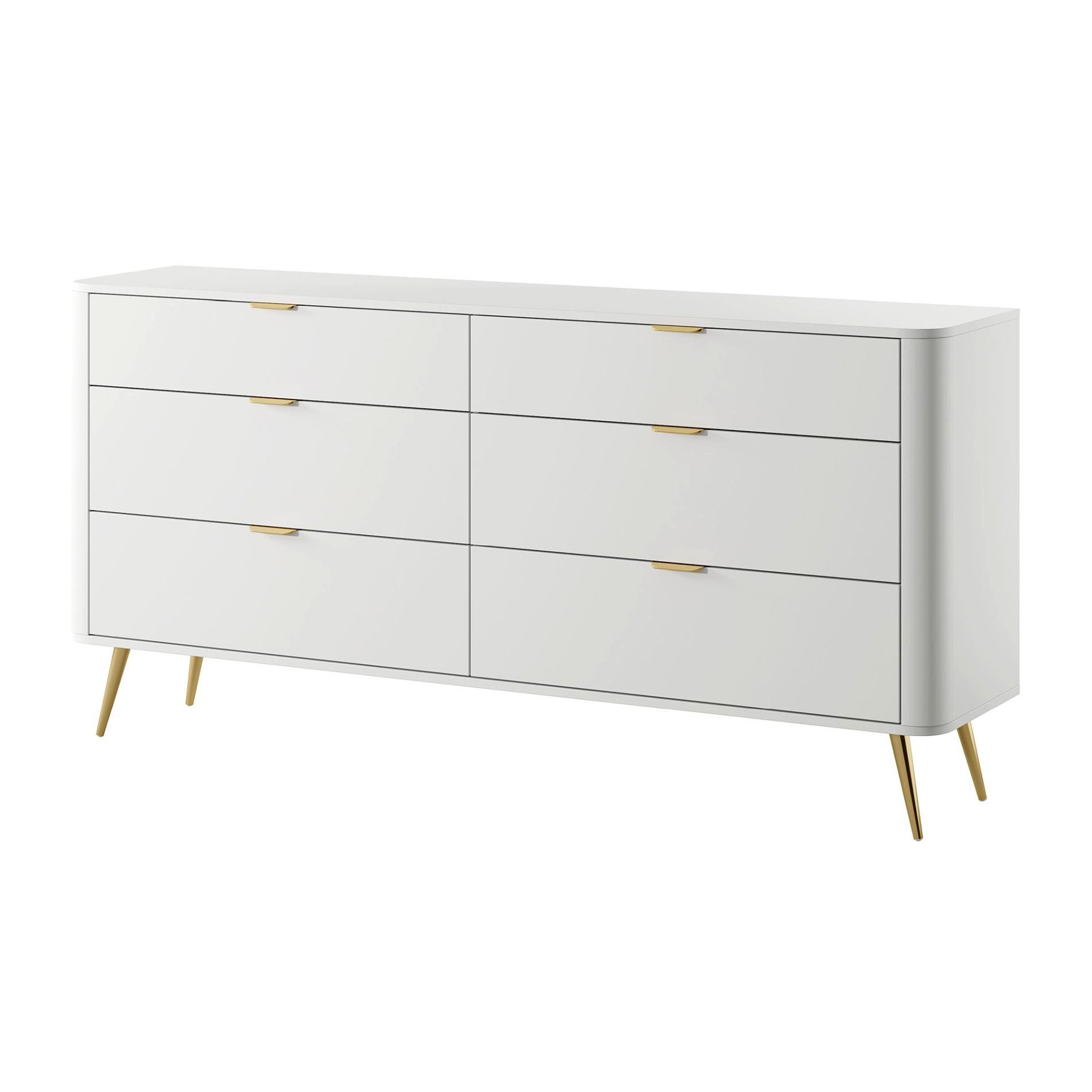 Selsey Kommode OVAL, mit 6 Schubladen, goldenen Füßen und Griffen, 172 cm