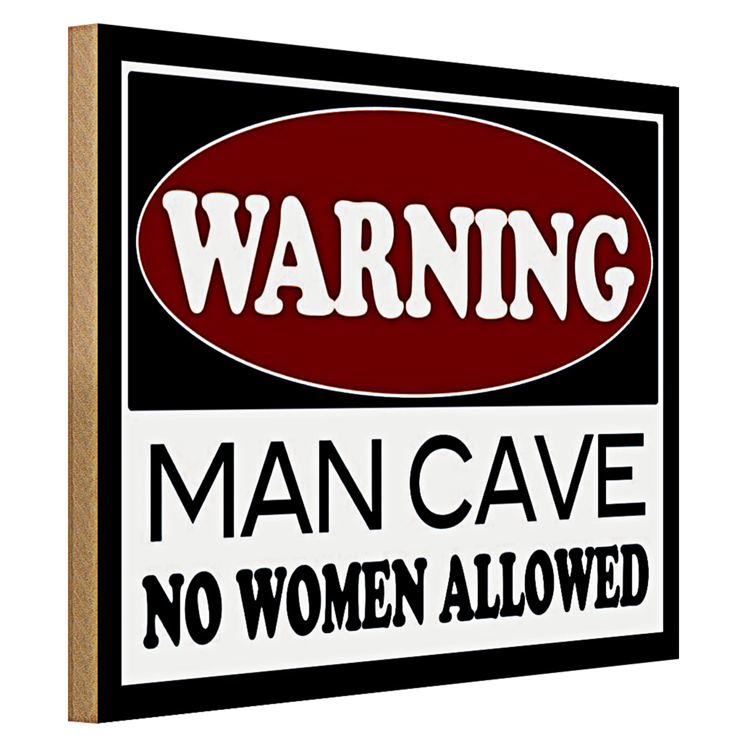 Roomando Holzbild Spruch 40x30cm Warning Man Cave no woman