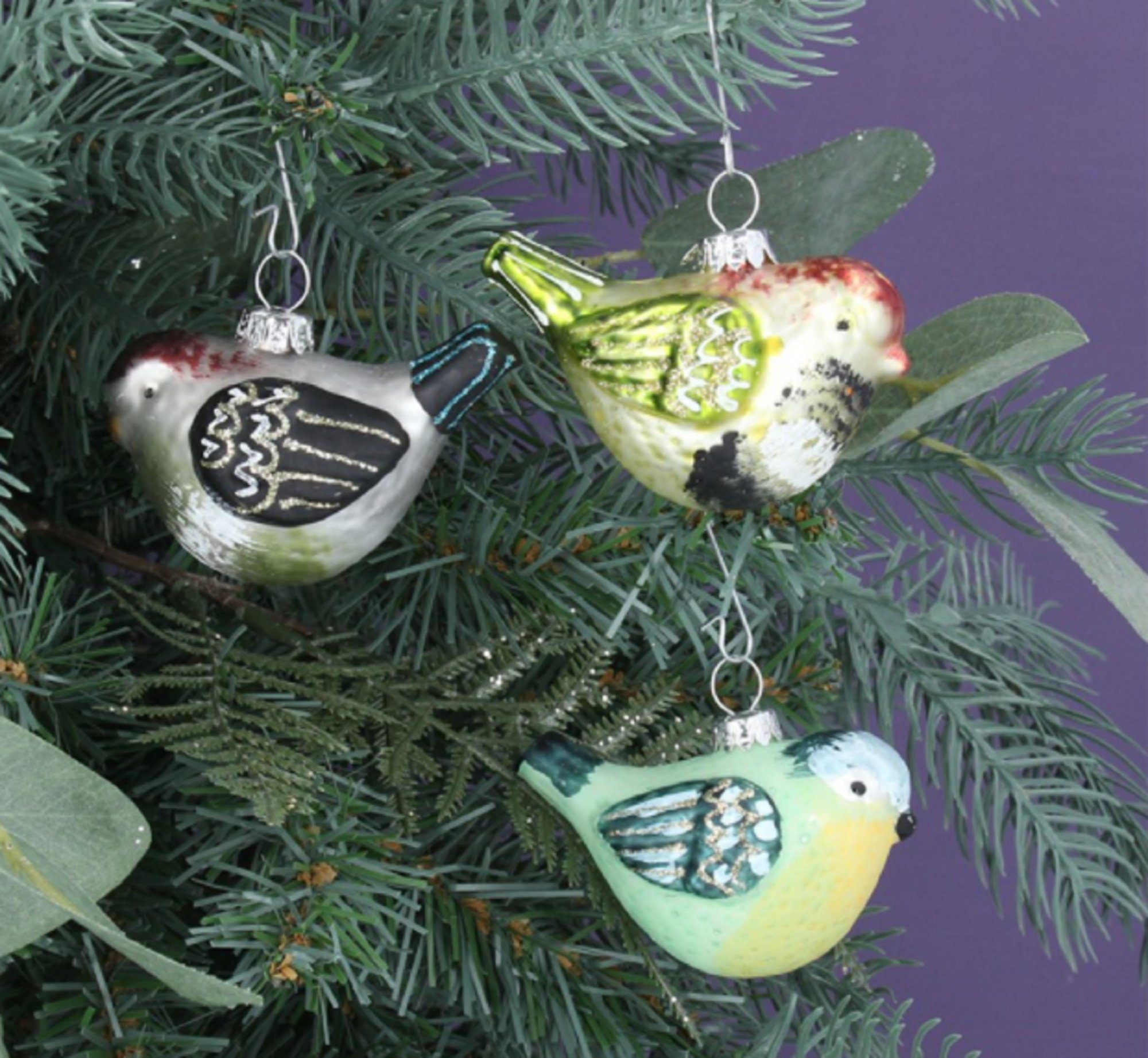 Gisela Graham Christbaumschmuck Gisela Graham Weihnachtsanhänger, Vogel, 3er Set sortiert