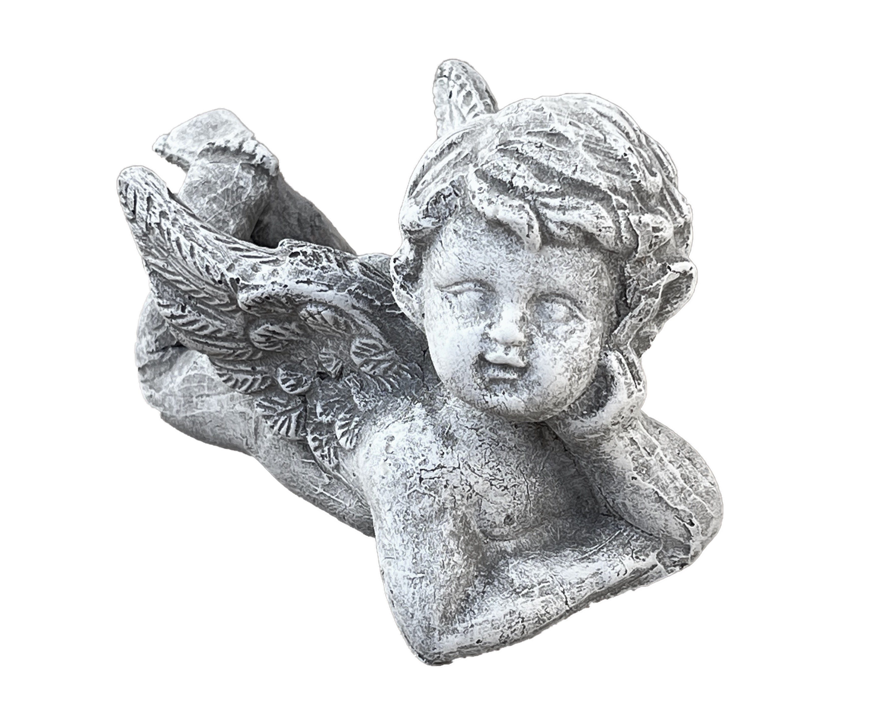 Stone and Style Engelfigur Steinfigur auf Bauch liegender Engel frostfest Steinguss