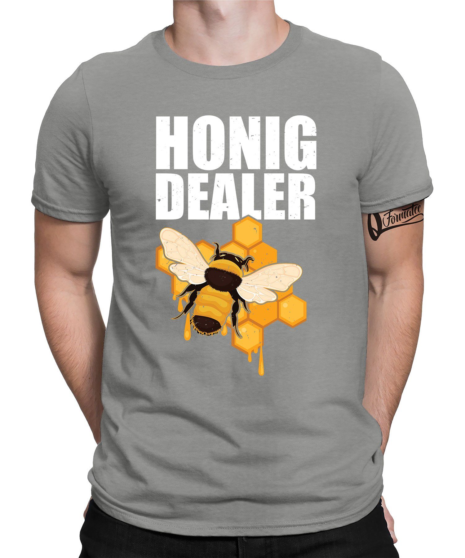 T-Shirt (1-tlg) Nektar Heather Dealer Kurzarmshirt - Imker Formatee Honig Herren Biene Honig Grau Quattro