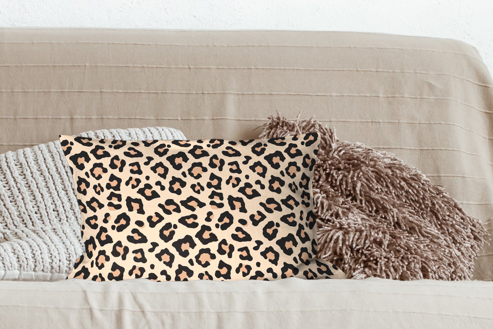 Schlafzimmer Wohzimmer Dekokissen mit Panther Füllung, Dekoration, - Tiermuster MuchoWow - - Dekokissen Weiß, Rosa Zierkissen,