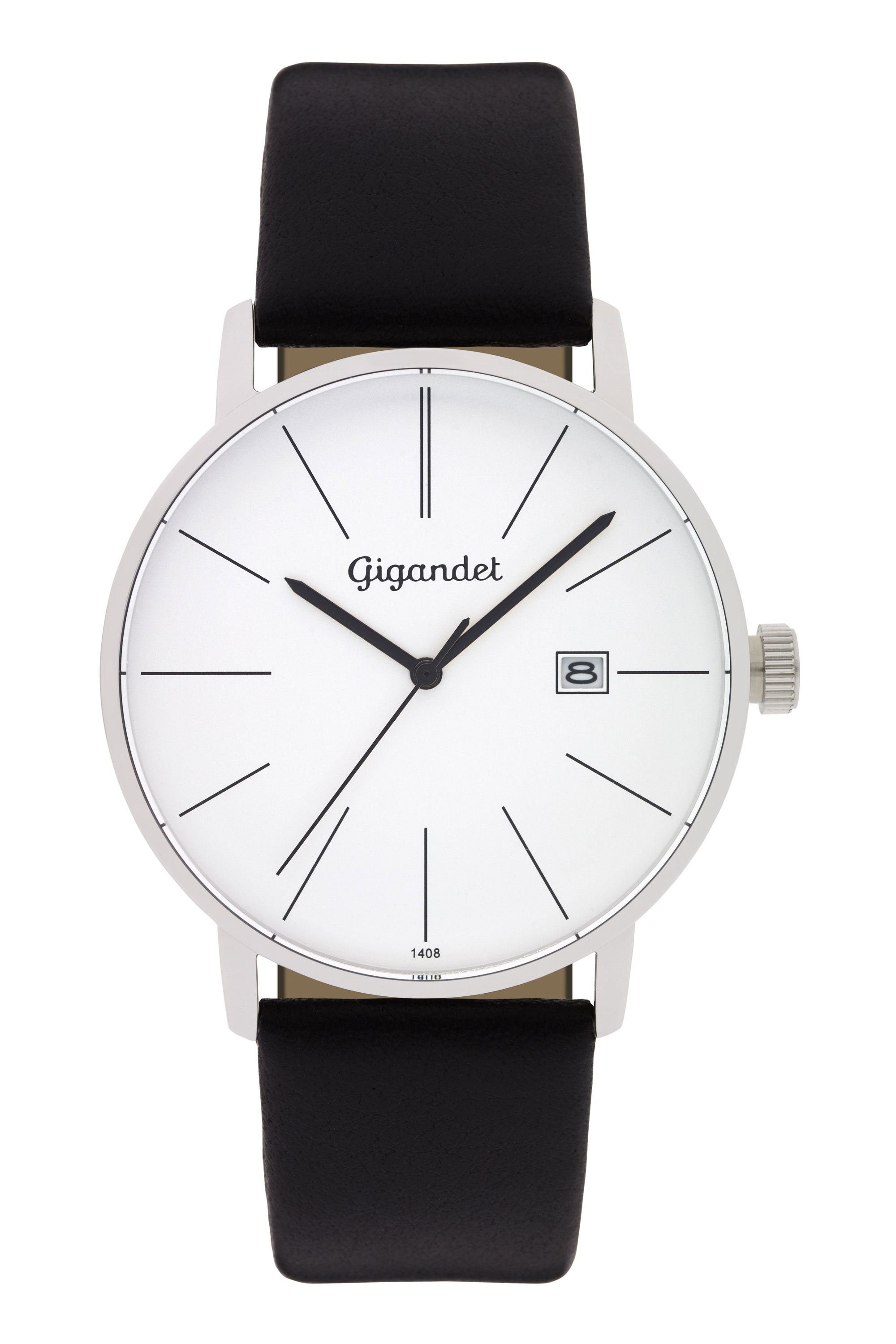 Gigandet Herrenuhr, Armbanduhr, Businessuhr, 42mm, MINIMALISM G42-001, Mineralglas, Datumsanzeige, Lederband, 3bar/30m wasserfest