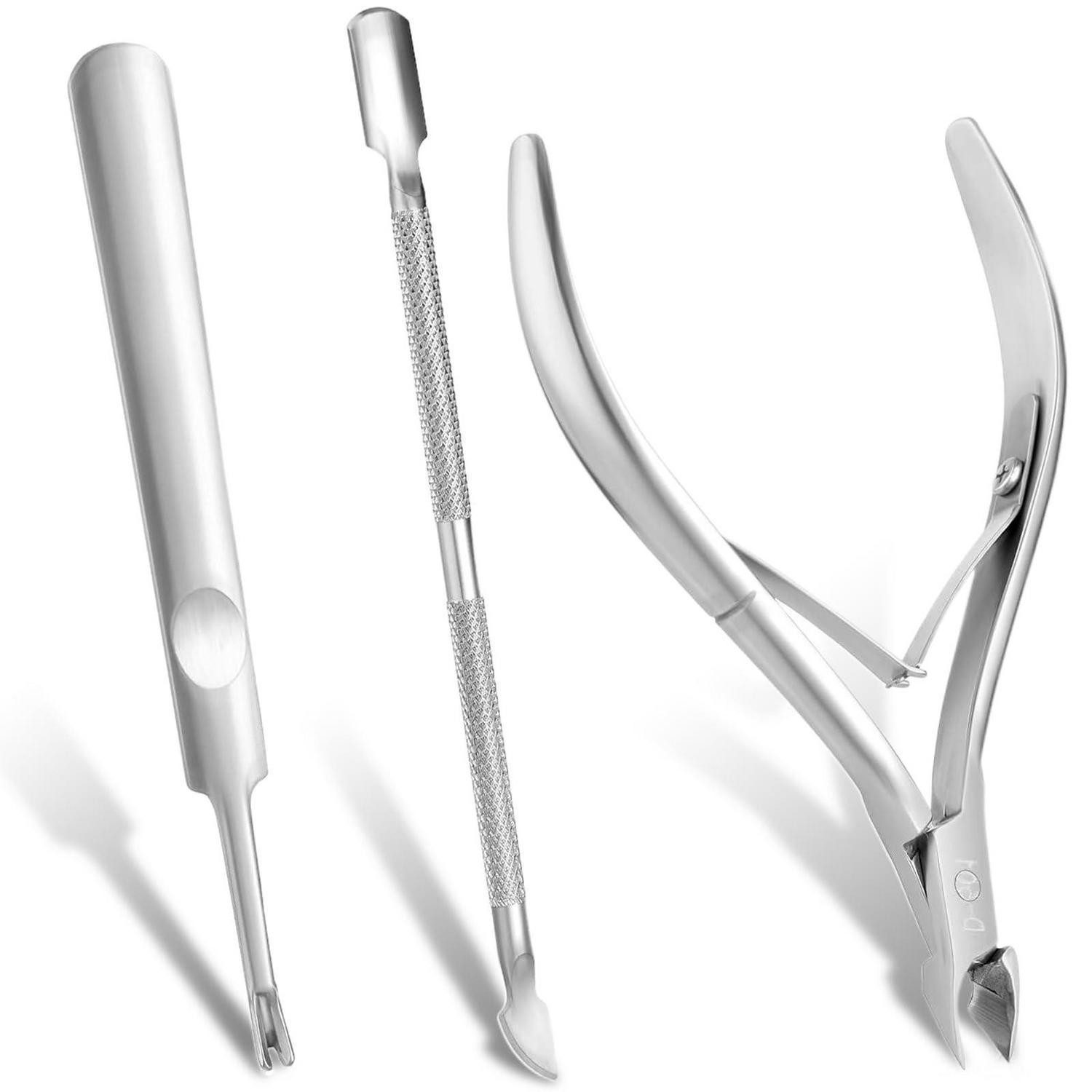 LuxusKollektion Nagelhautzange Nagelhautentferner Set Silber Edelstahl 3tlg