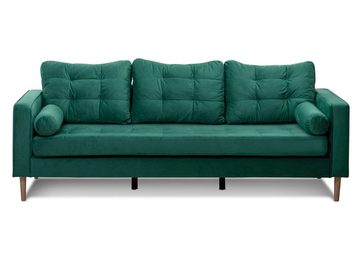 Moebel-Eins Sofa, GLAMMI 3-Sitzer Sofa mit Samtbezug, Füße Buche massiv