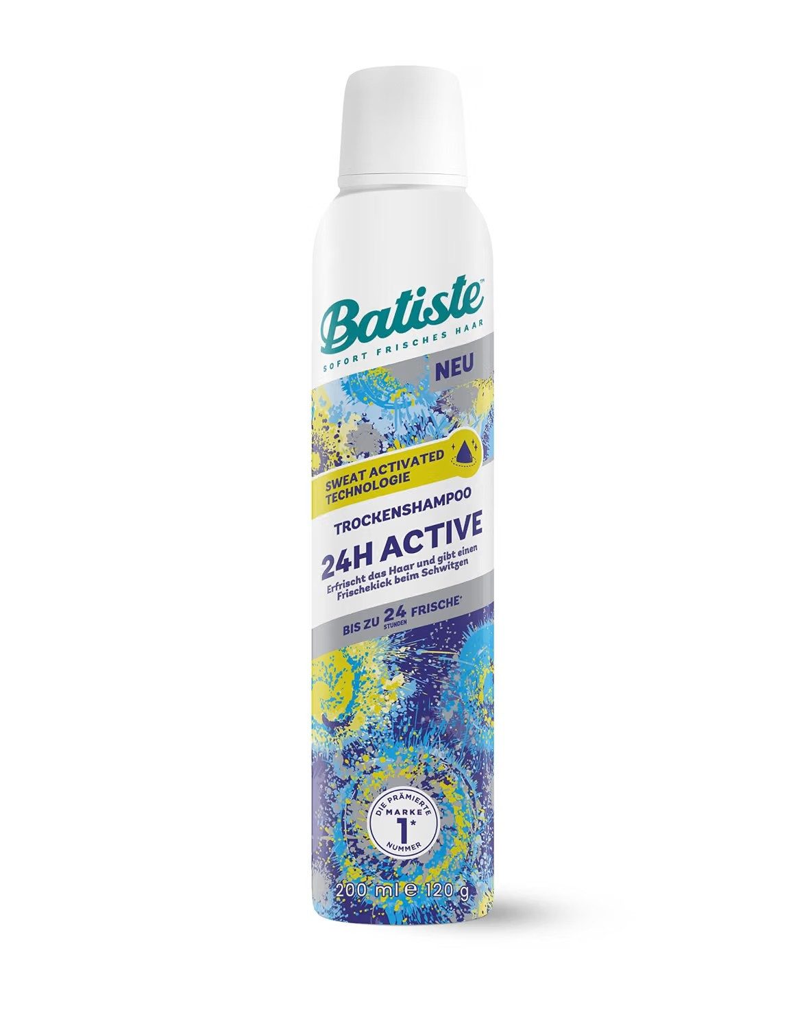 Batiste Trockenshampoo 1x Batiste Trockenshampoo 24h Active, Ohne Weiße Ruckstände, 200ml, 1-tlg., Haarpflege Spray mit Duft, Sweat Activated Technologie, vegan