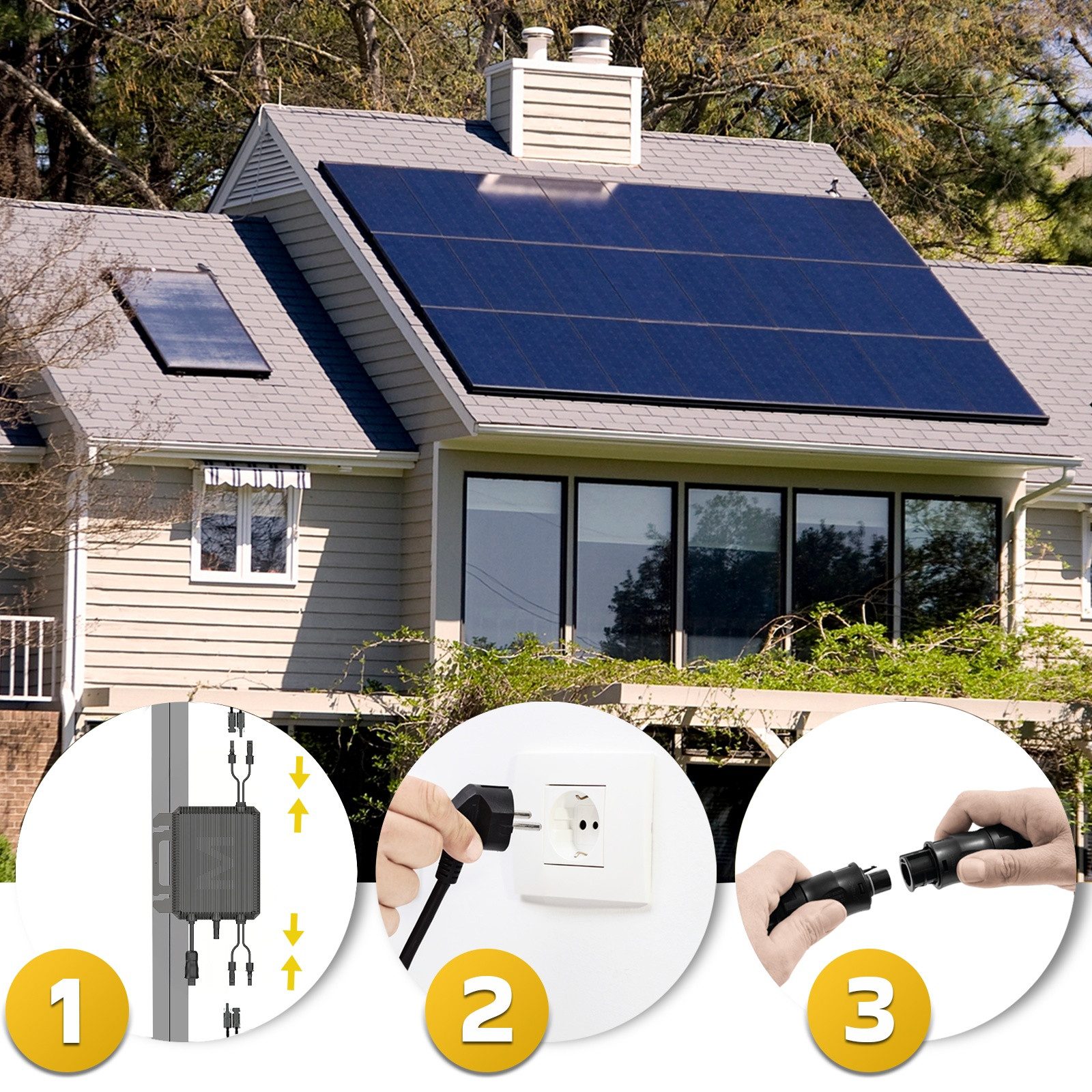 SUNNIVA Balkonkraftwerk 1000W BIFAZIAL FULLBLACK komplett Steckdose, (MARSTEK 800W Wechselrichter, PV Solaranlage, 2x 500W Glas-Glas Solarmodule, inkl. 5m Kabel, Bluetooth WIFI, Komplettset)