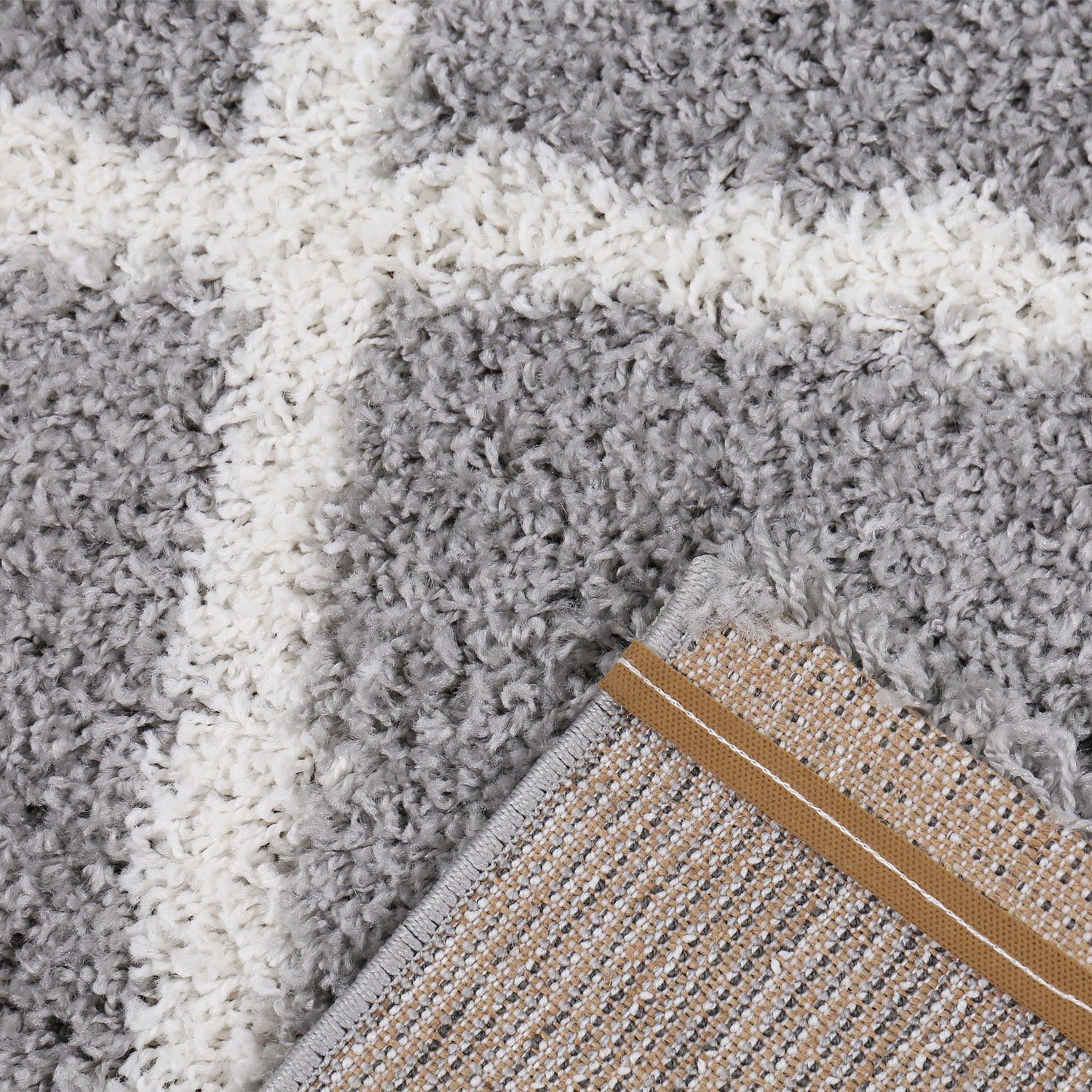 Vimoda Hochflor-Läufer Shaggy Wohnzimmer Rautenmuster Weiss, Rechteckig, Höhe: 30 mm, Langflor, Rauten muster, Skandi Design in Creme – Bild 4 von 5