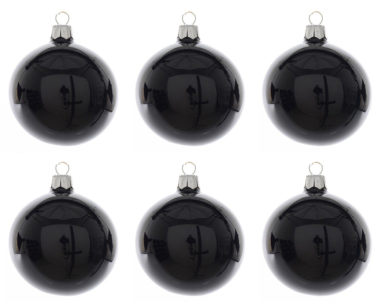 Decoris season decorations Weihnachtsbaumkugel, Weihnachtskugeln Glas 6cm mundgeblasen 6er Box - Schwarz glänzend