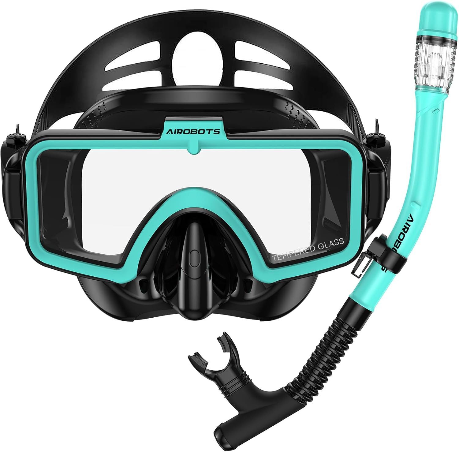 Airobots Schnorchel Schnorchelset Tauchermaske Schnorcheln Set Türkis Erwachsene Brille (Set, Schwimmbrille, Schnorchel und Tüte), Anti-Fog, Anti-Leck, 180°-Panoramasicht, HD-Glaslinse