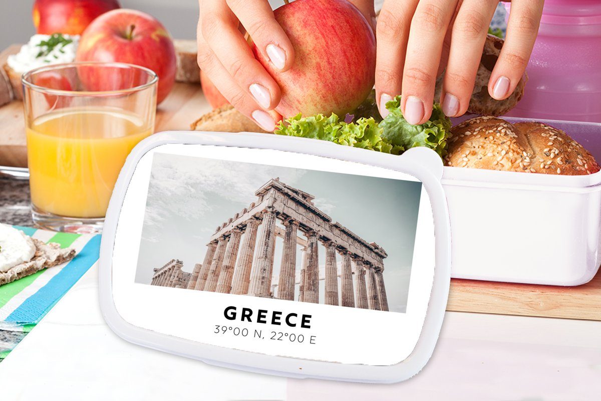 MuchoWow (2-tlg), für Erwachsene, Parthenon Jungs für - und Brotbox Brotdose, und Kinder - Lunchbox weiß Griechenland Mädchen Athen, Kunststoff,