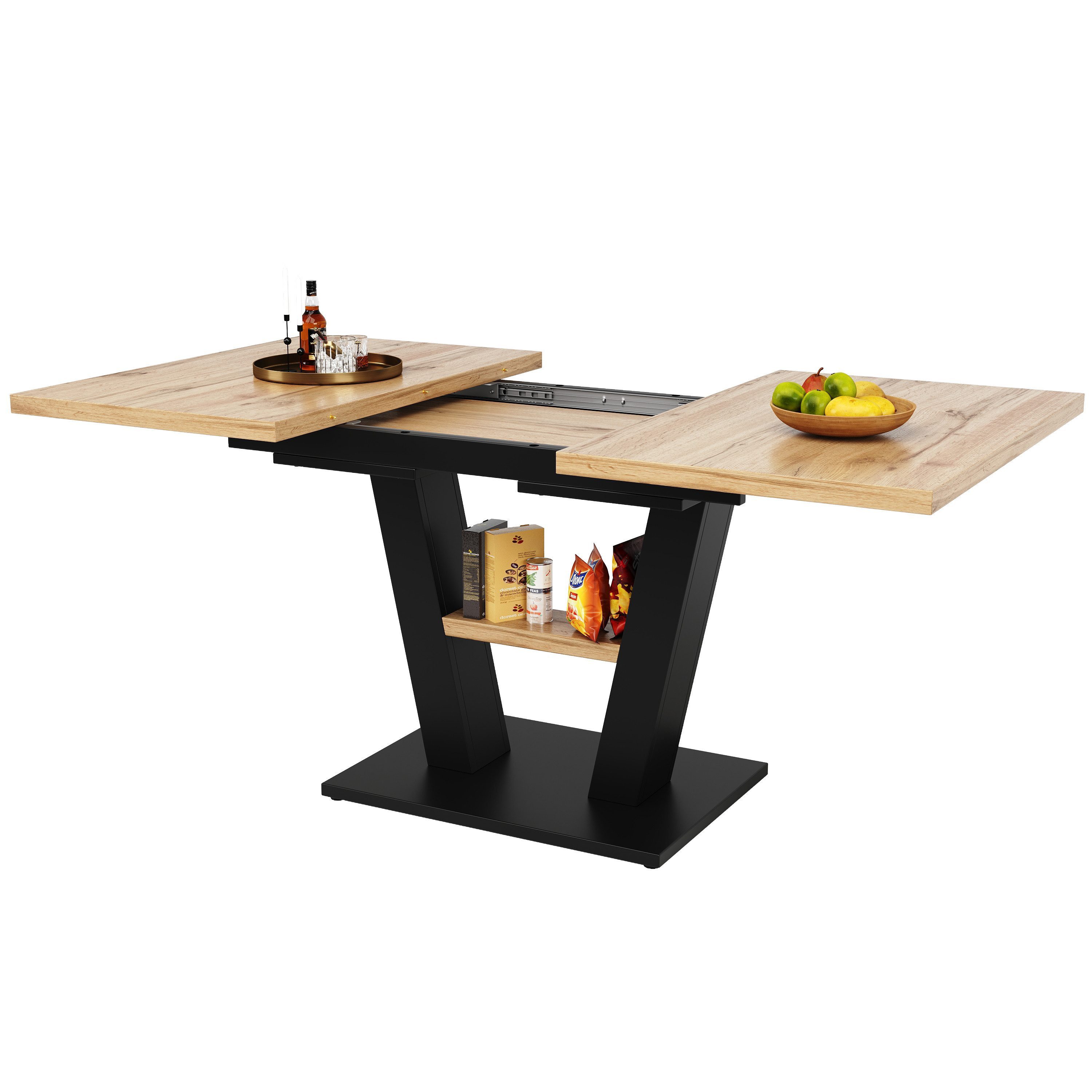 i@home Esstisch Teleskoptisch, Tisch, Küchentisch, Ausziehtisch, ausziehbar,Schwarz (Bis 60 kg belastbar, 118-157*70*75cm, 1 Tisch), mit Hilfe innenliegender Einlegeplatten, für Küche und Wohnzimmer