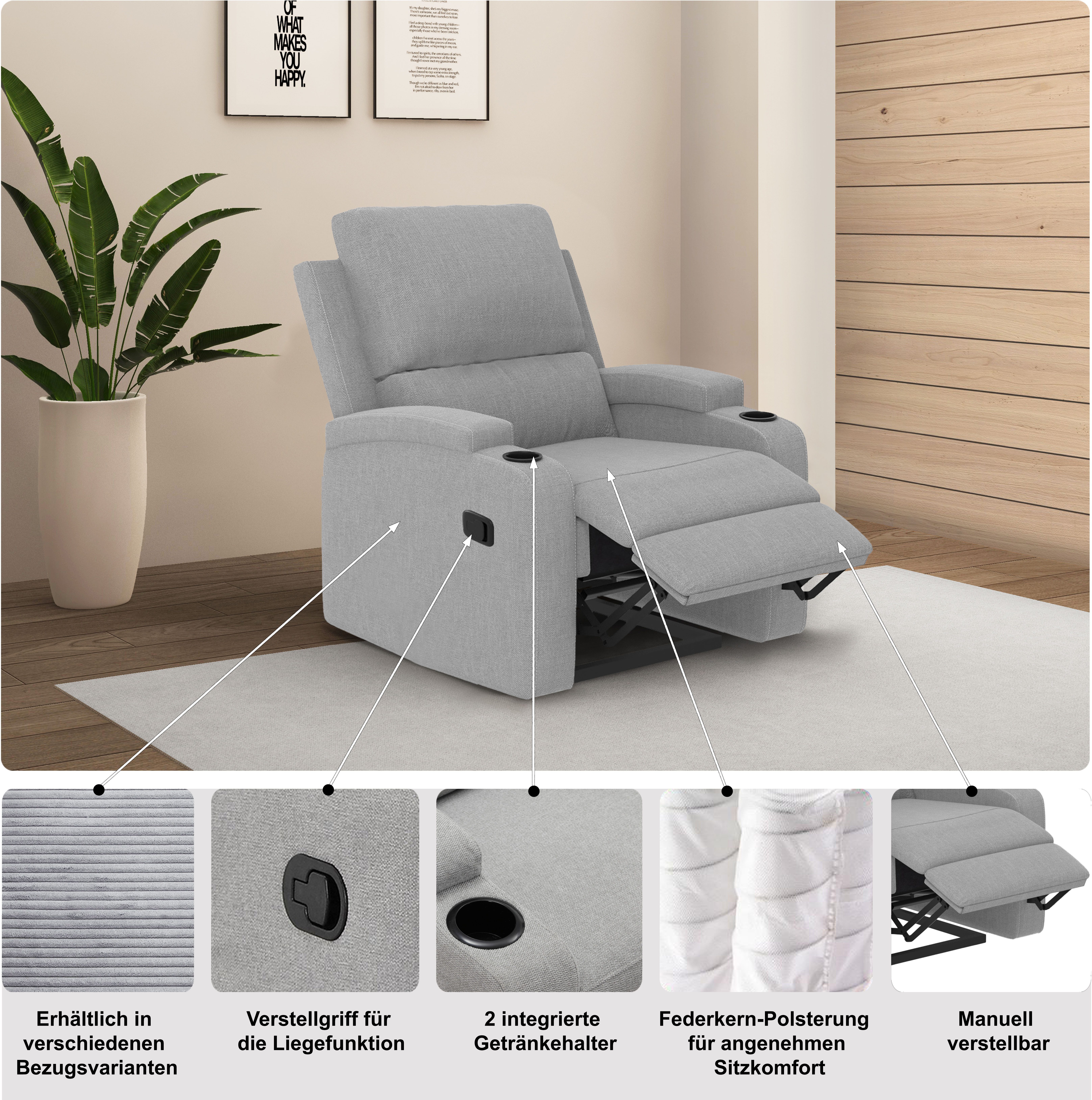 OTTO home Relaxsessel Napori, TV-Sessel, Kinosessel mit Relaxfunktion in 2 Sitzen, Getränkehalter