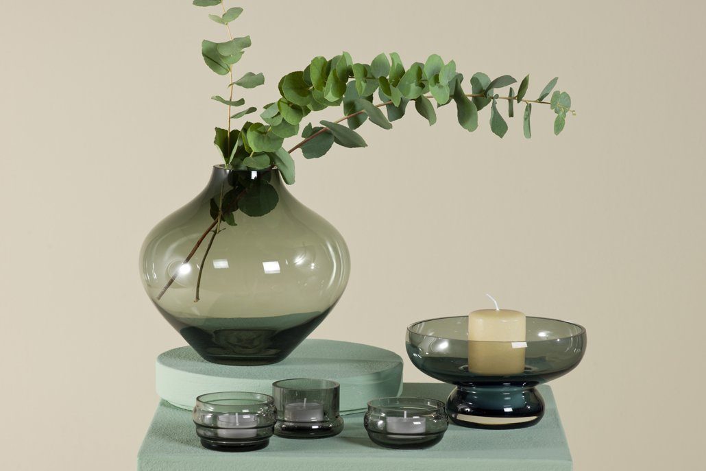 3er Teelichtgläser 3er-Set) Keramik Teelichthalter Set rauchgrau (Set, "Hanami", Rudolph