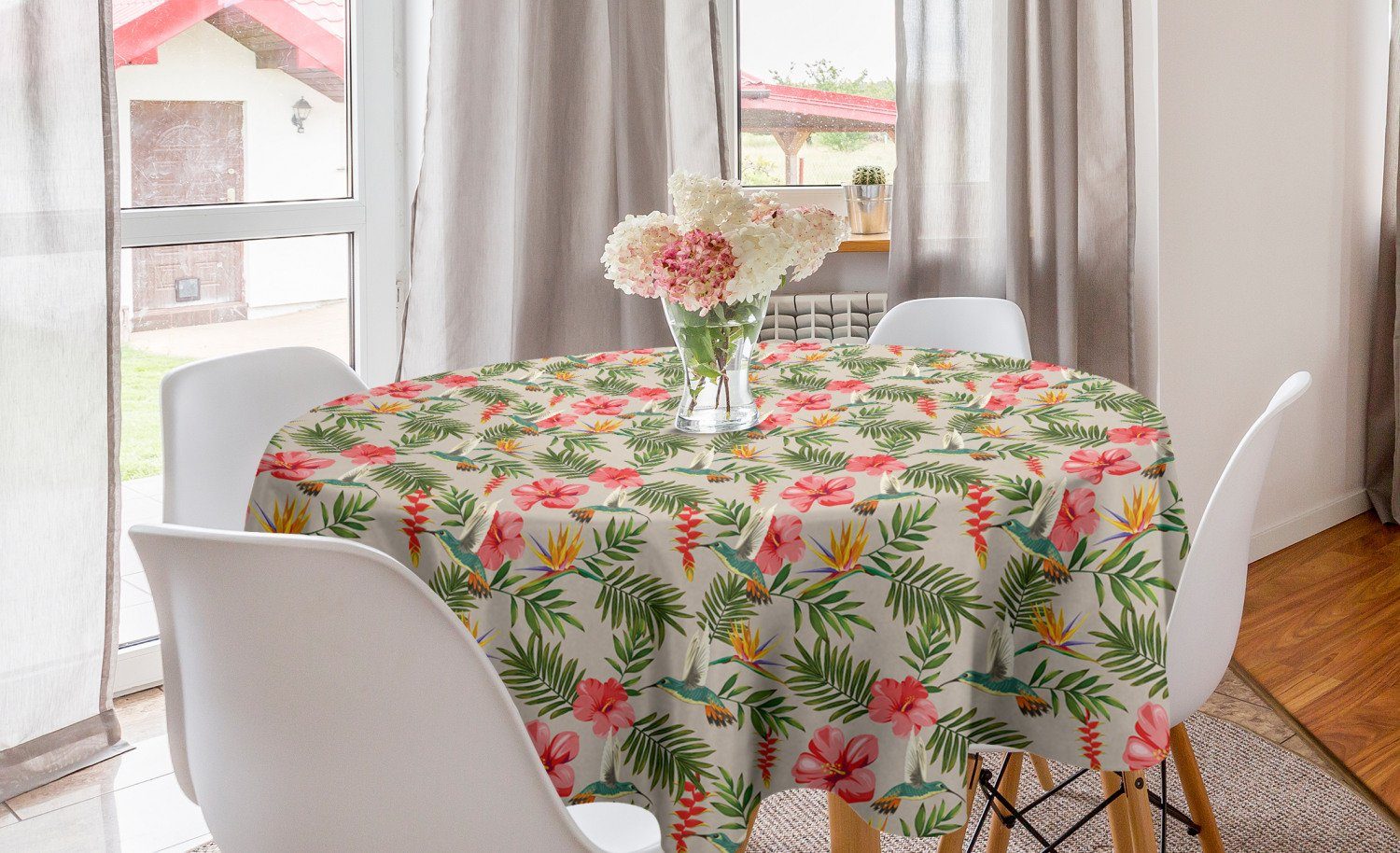 Dekoration, Esszimmer Abakuhaus Hibiskus Kolibris Abdeckung Blatt Küche Tischdecke Tischdecke Kreis Endemisch für