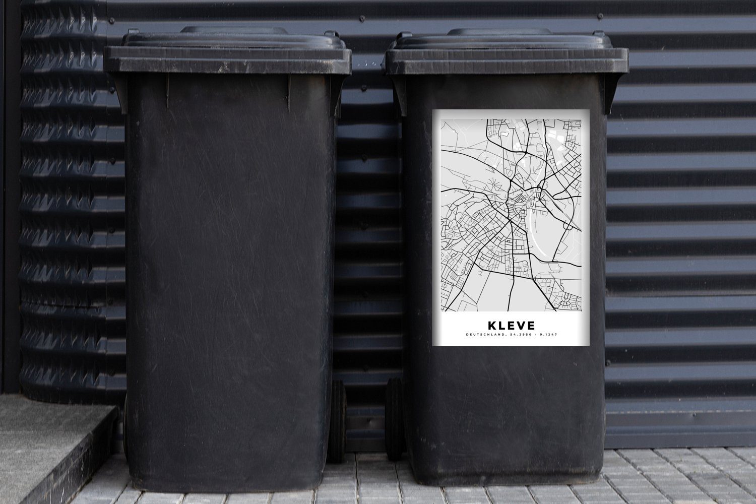 MuchoWow Wandsticker Deutschland - Kleve - Container, Mülleimer-aufkleber, St), - (1 Sticker, Wegbeschreibung Karte Abfalbehälter Mülltonne, Stadtplan 