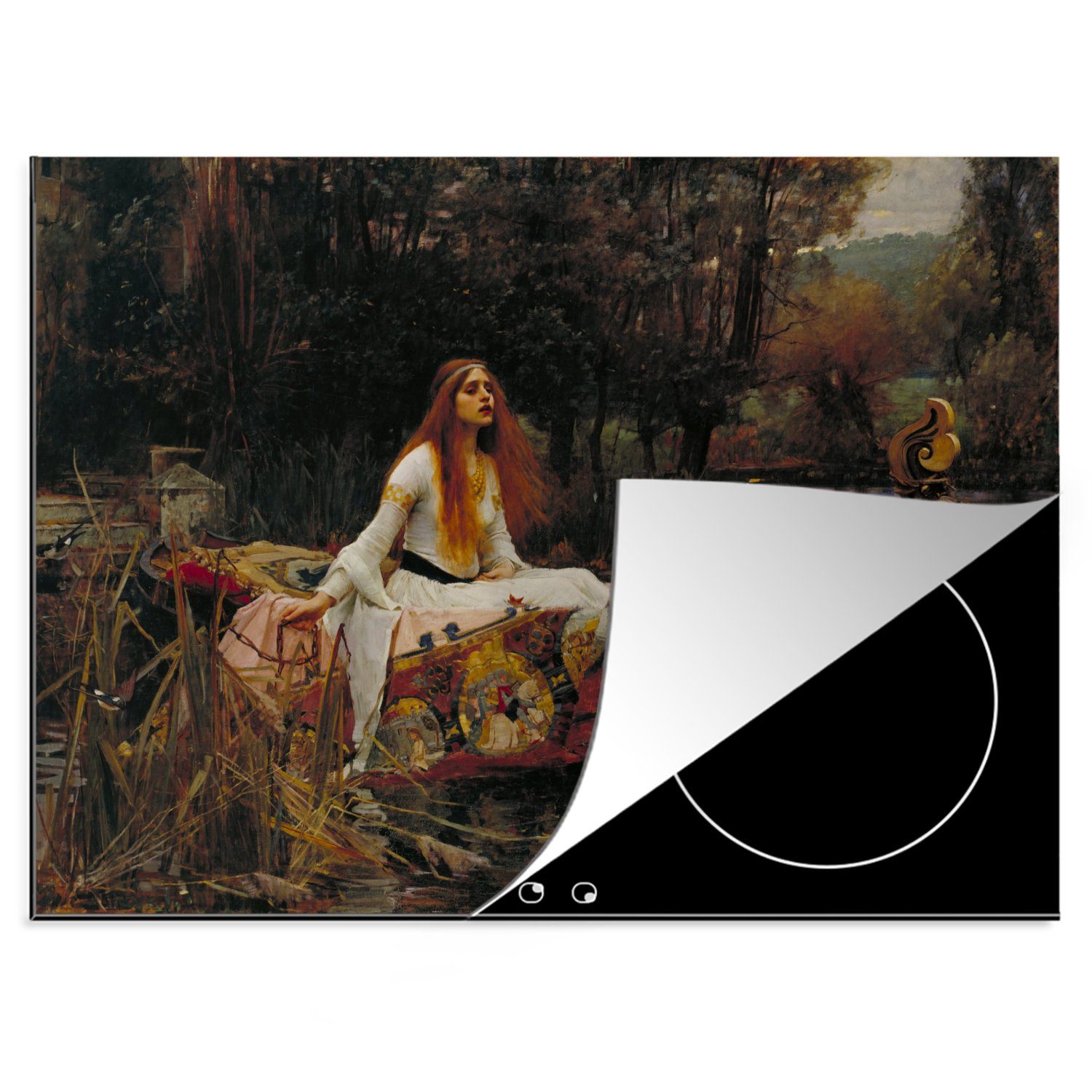 MuchoWow Herdblende-/Abdeckplatte Die Dame von Shalott - Gemälde von John William Waterhouse, Vinyl, (1 tlg), 70x52 cm, Mobile Arbeitsfläche nutzbar, Ceranfeldabdeckung