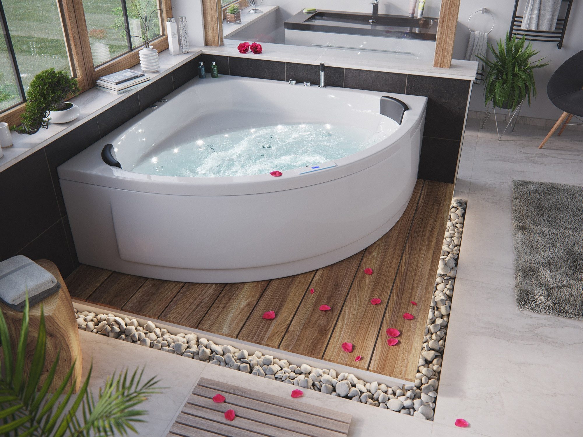 Magnolia Home Whirlpool-Badewanne Deluxe Whirlpool Set TITAN ULTRA mit 78 Düsen und LED-Beleuchtung